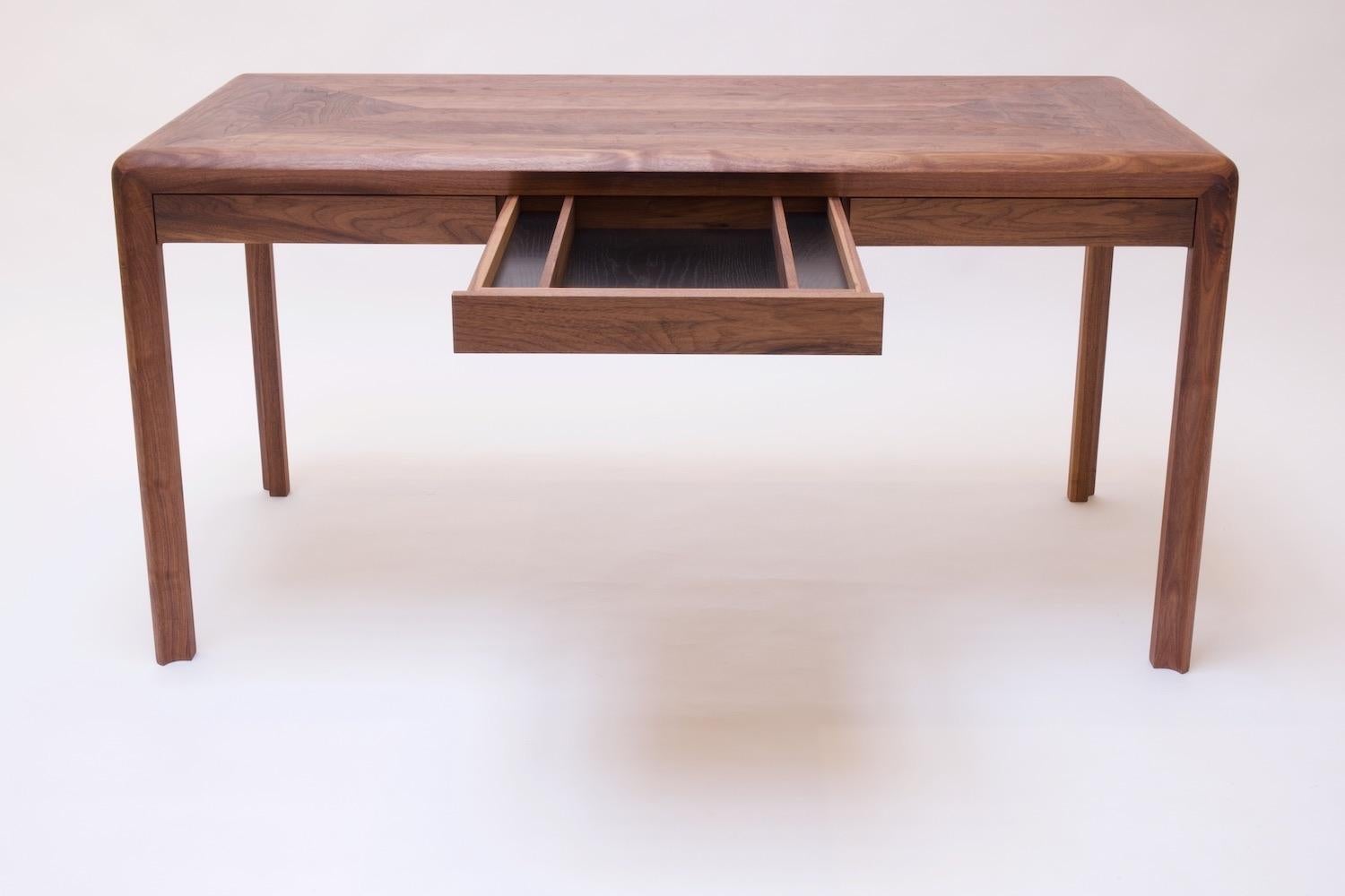 Contemporary Radius Cutaway Walnut Desk with Drawers For Sale