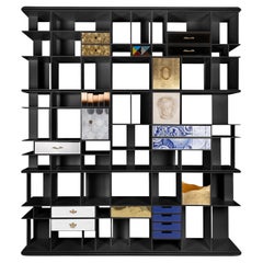 Libreria nera con design a raggiera