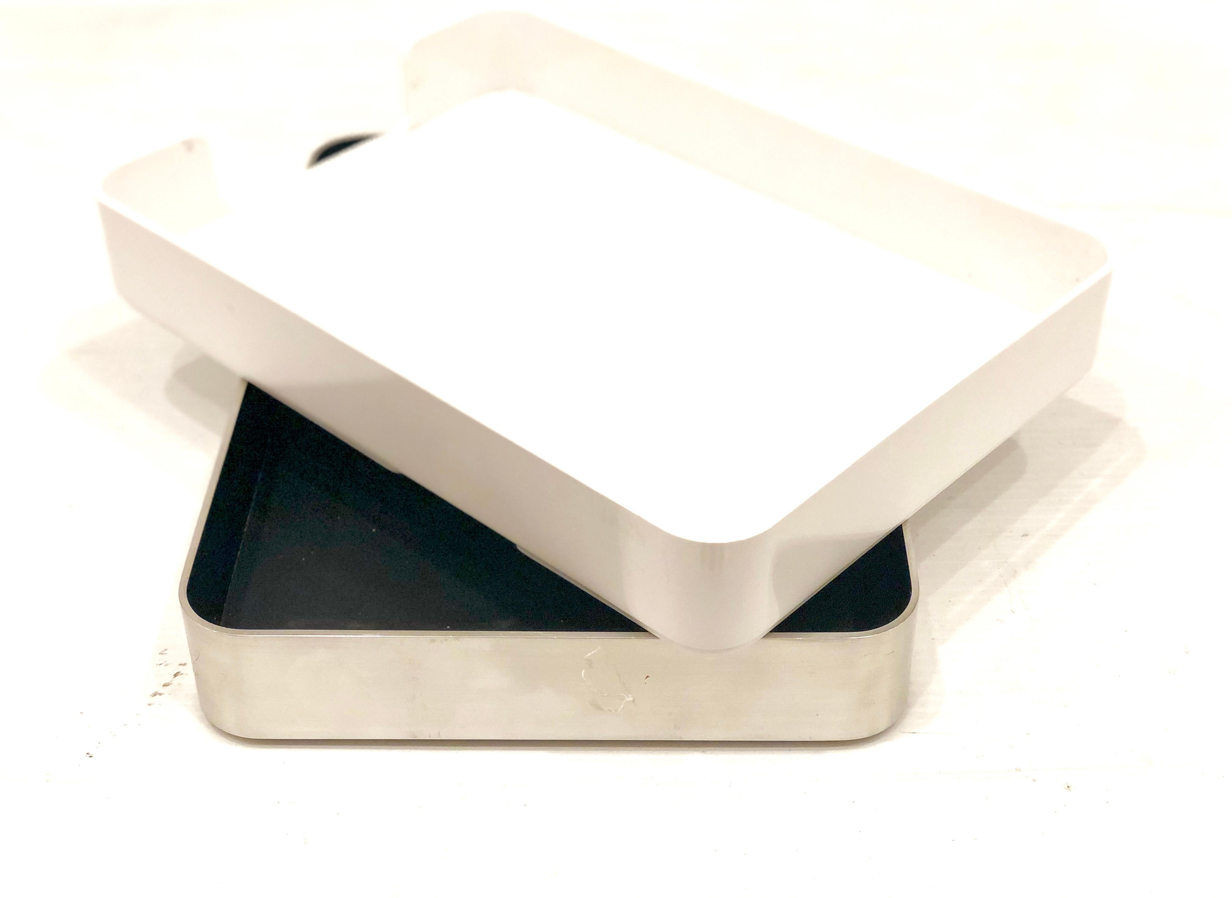 Mid-Century Modern Radius One Double Letter Tray by William Sklaroff in Chrome & White Plastic