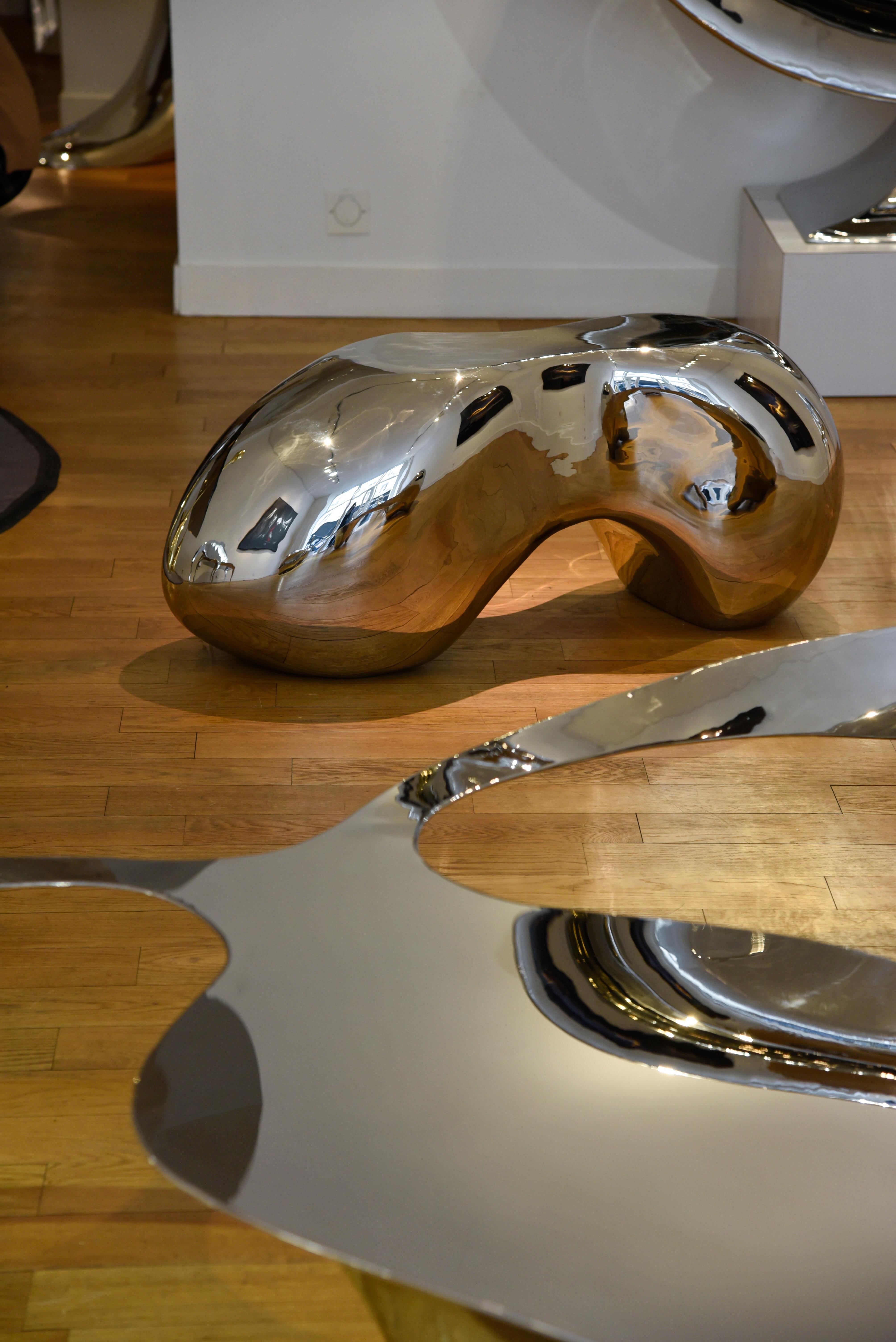 Modern Side Table in mirror polished stainless Steel - limited edition of 8 - in stock  For Sale