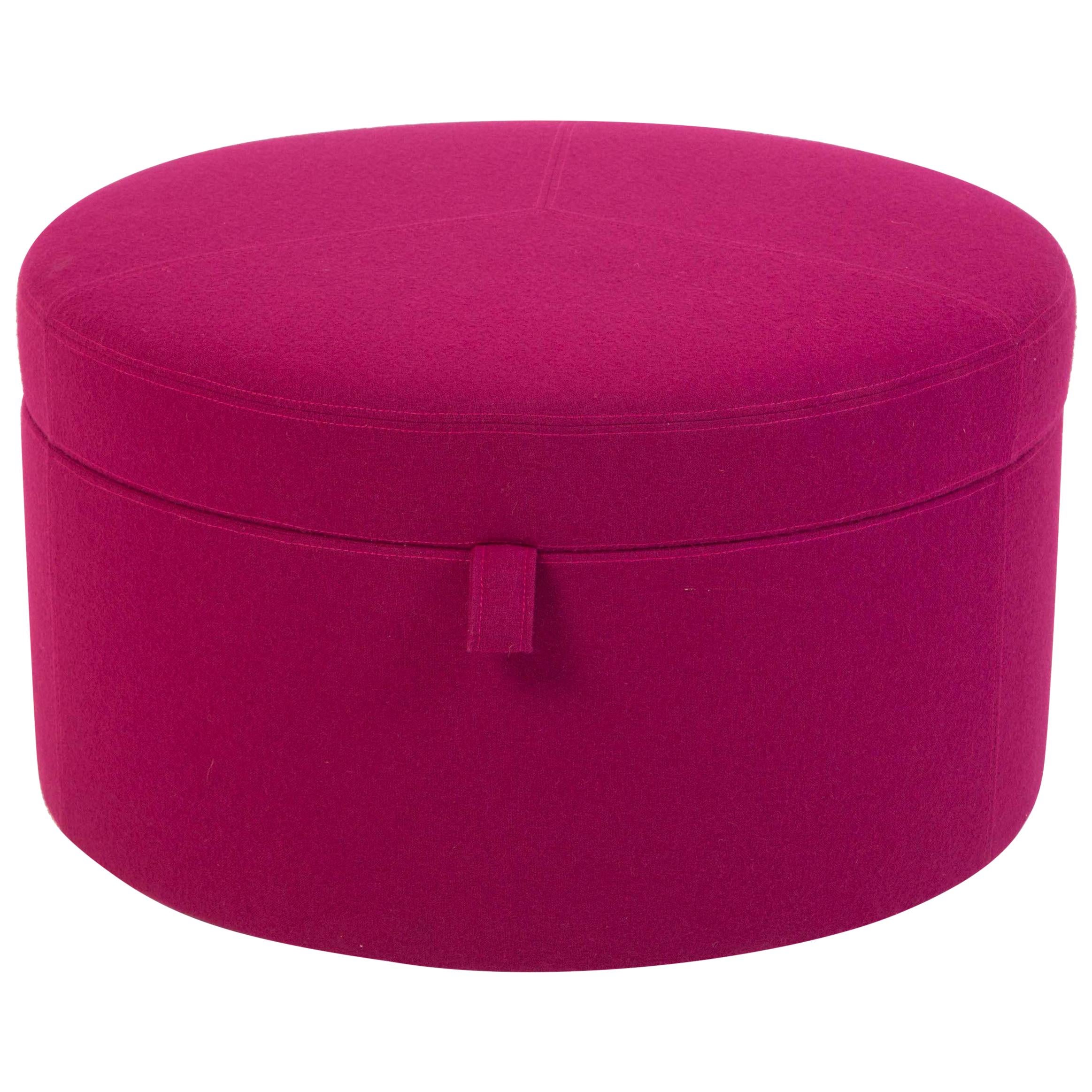 Radius Storage Ottoman-Pink, Round, Casters, Upholstered, Bedroom, Living room For Sale