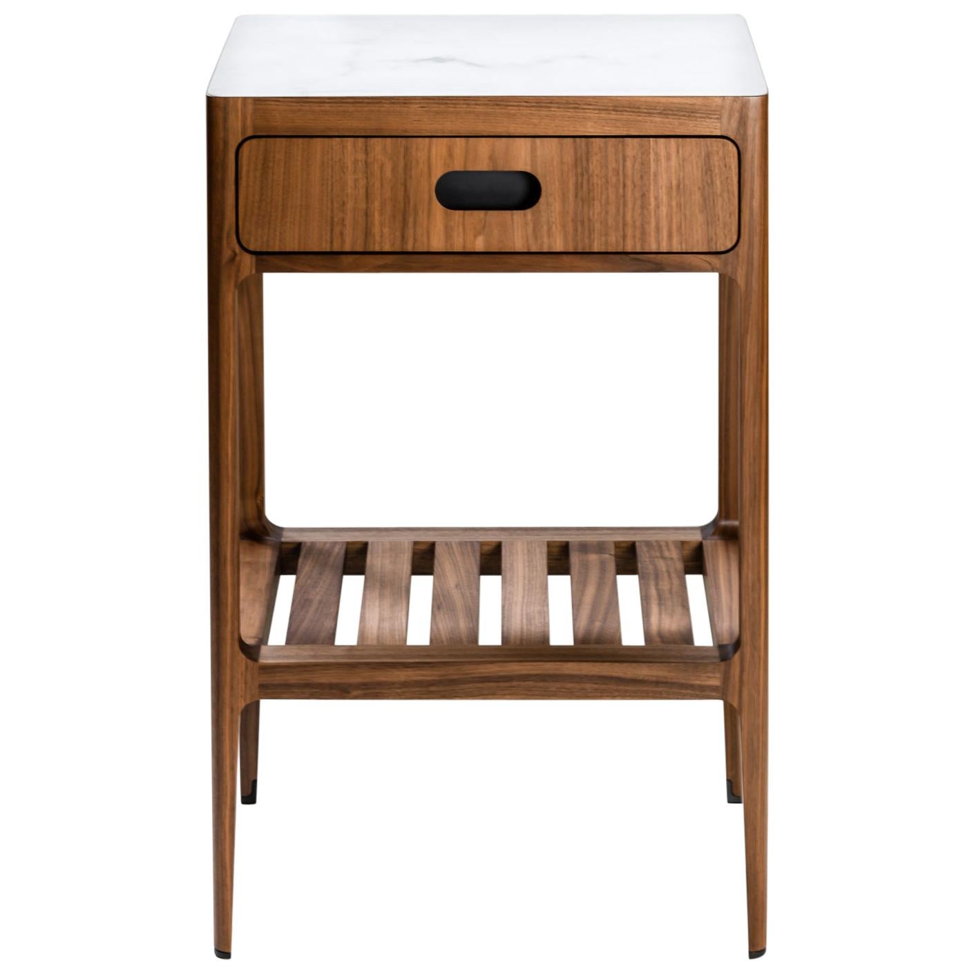 Customizable Single Drawer Side Table in Walnut by Munson Furniture For Sale