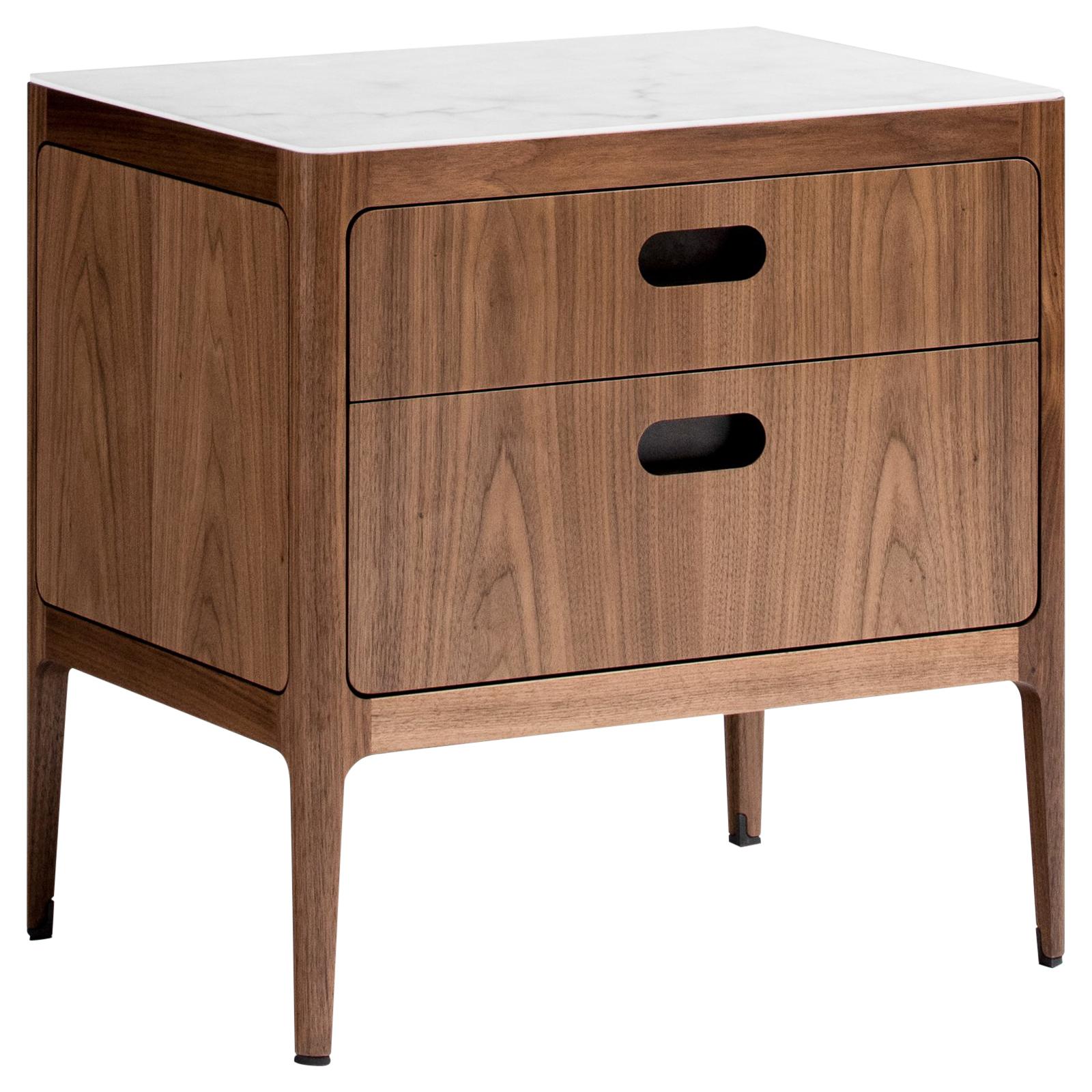 Customizable Two-Drawer Nightstand in Walnut by Munson Furniture For Sale