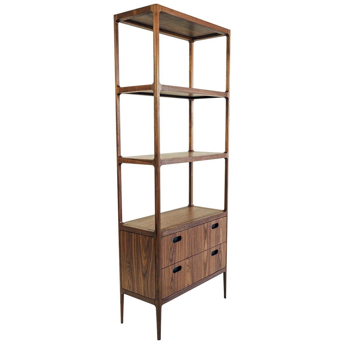 Customizable Two-Drawer Étagère by Munson Furniture with Blackened Brass Details For Sale