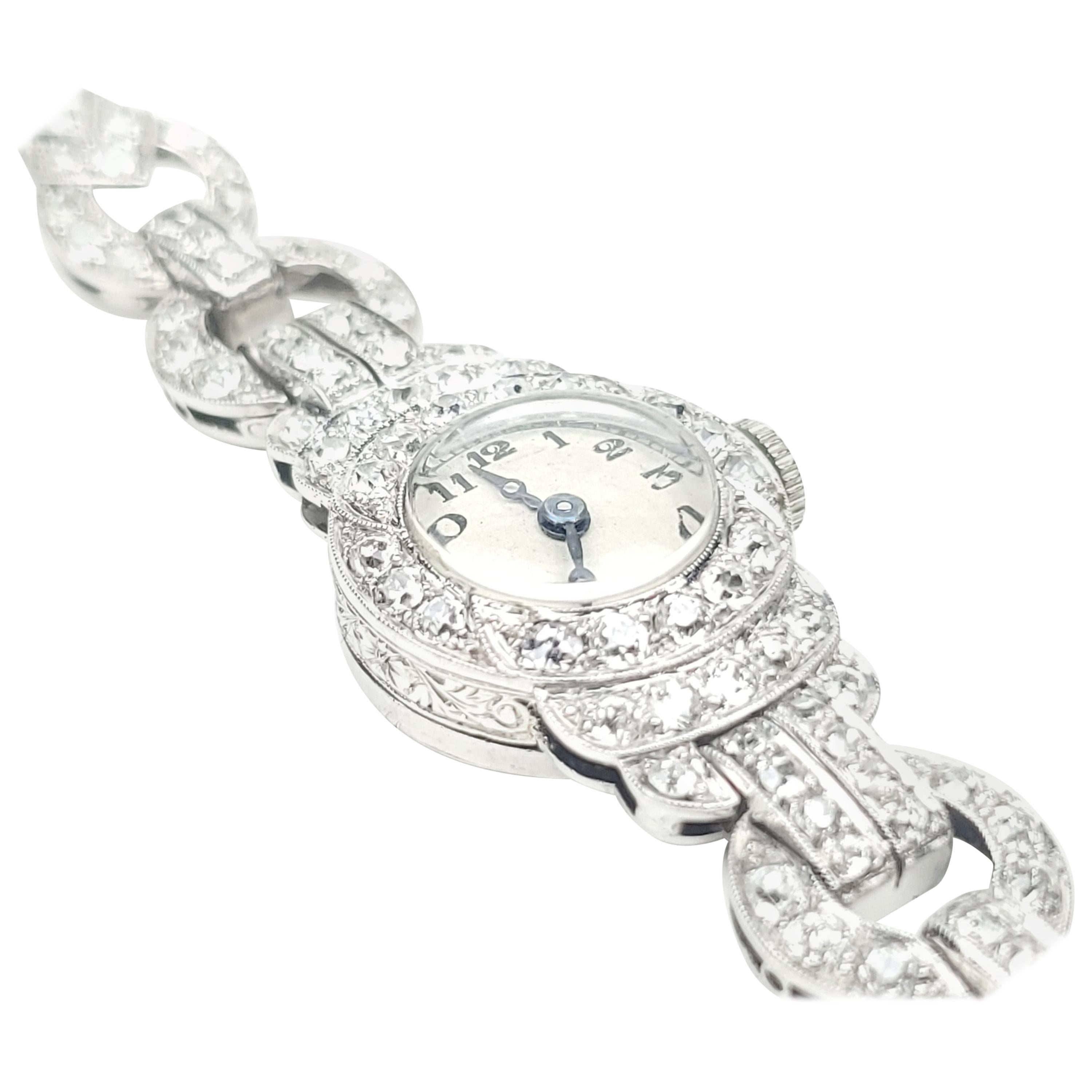 Rado 2.00 Carat Diamond and Platinum Stem Wind Wristwatch For Sale