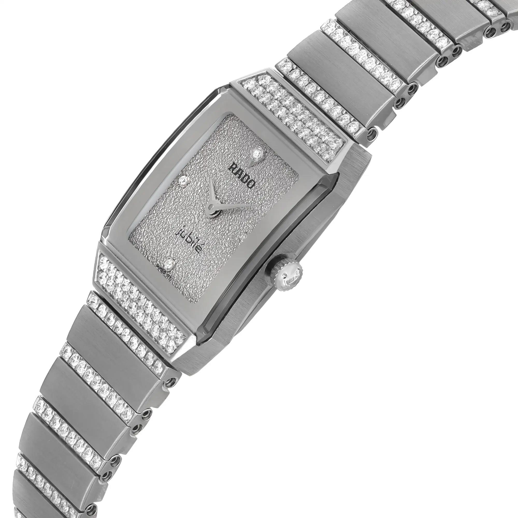 Rado Anatom 18k White Gold Silver Dial Diamonds Quartz Ladies Watch R91168718 In New Condition For Sale In New York, NY
