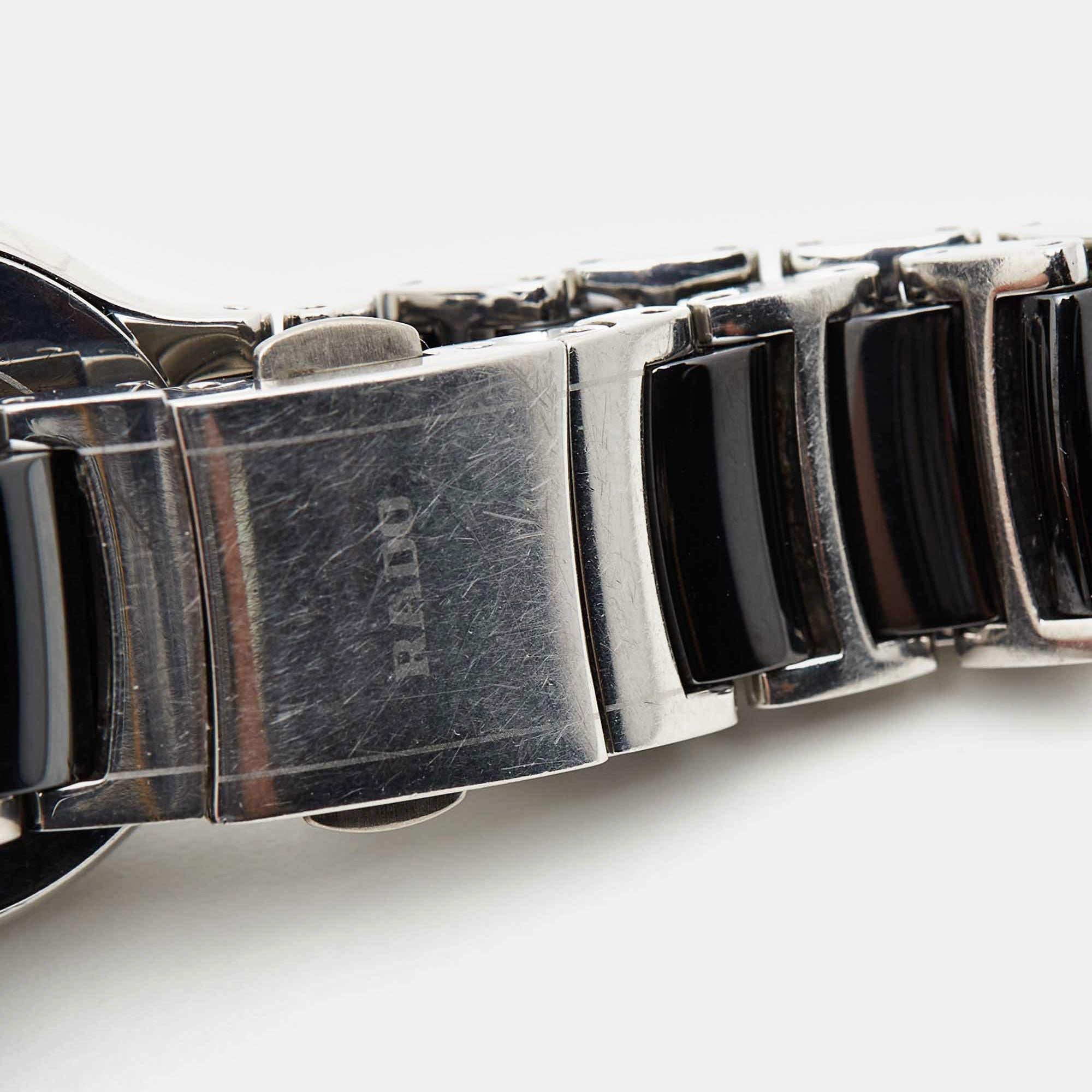 Uncut Rado Black Diamond Ceramic Stainless Steel Centrix R30935712 Women's Wristwatch 