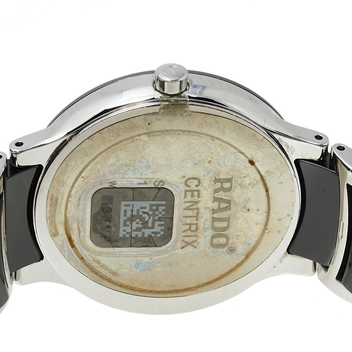 Rado Black Stainless Steel Ceramic Centrix Diamonds Unisex Wristwatch 38 mm In Good Condition In Dubai, Al Qouz 2
