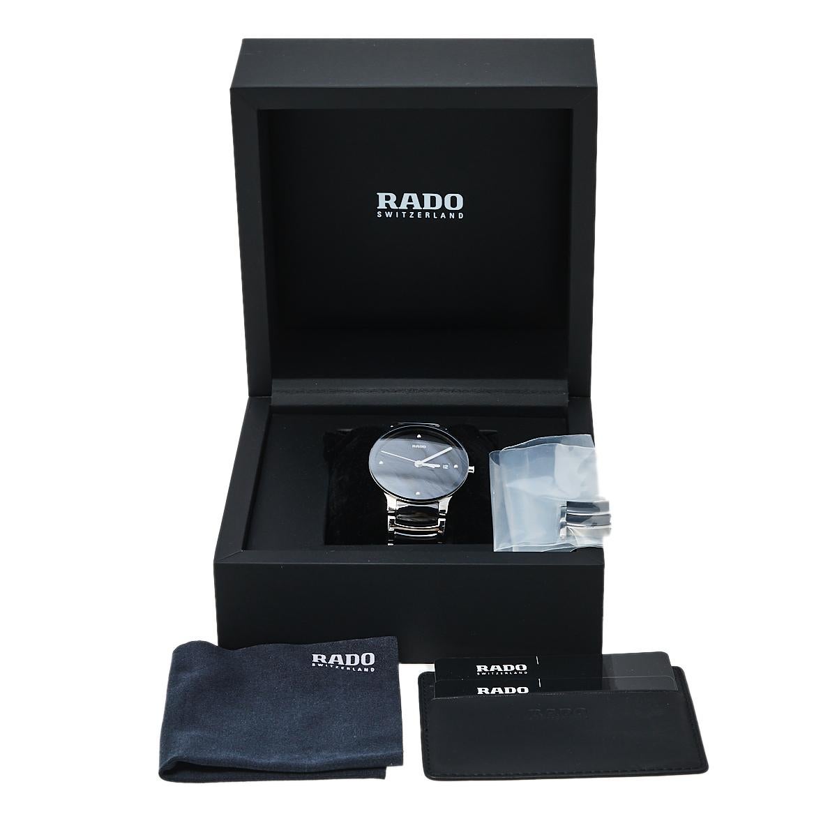 Rado Black Stainless Steel Ceramic Centrix Diamonds Unisex Wristwatch 38 mm 4