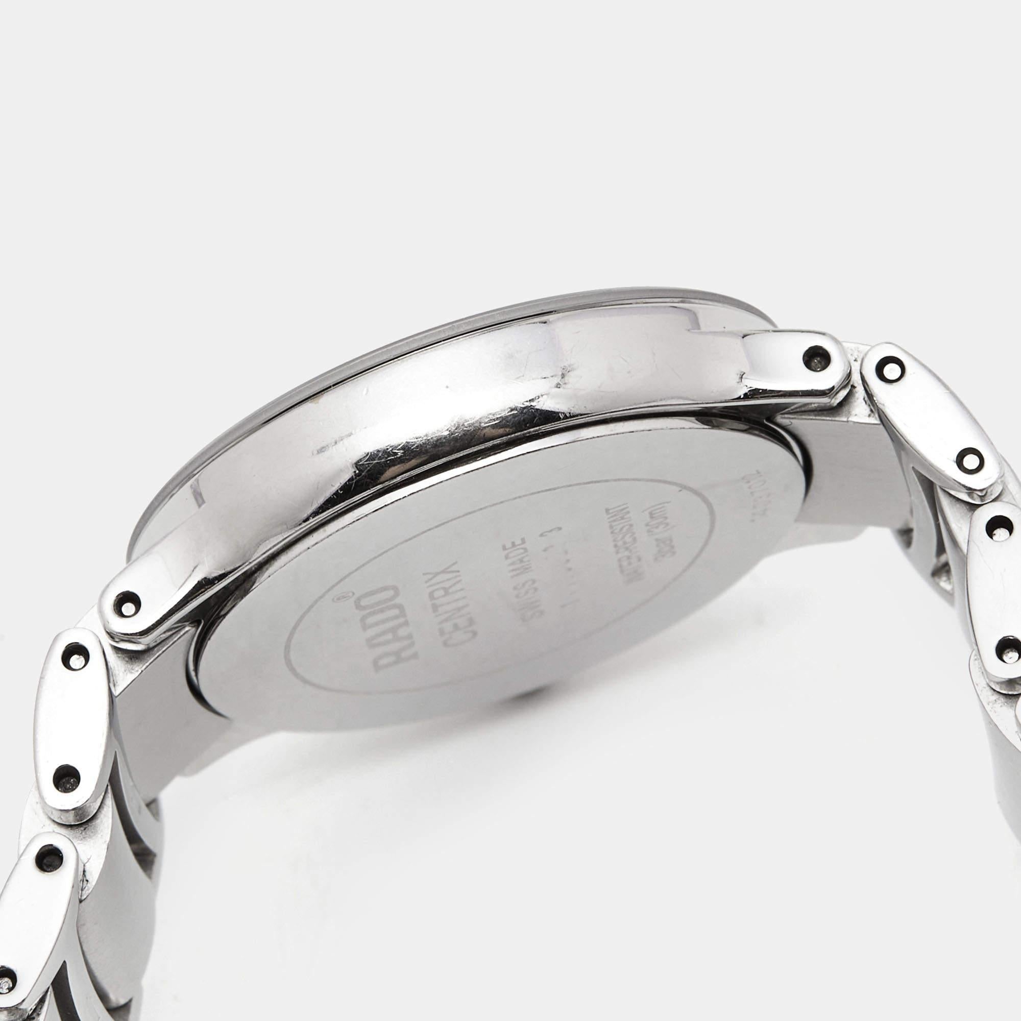 Contemporary Rado Black Stainless Steel Diamond Centrix R30928713 Women's Wristwatch 28 mm For Sale