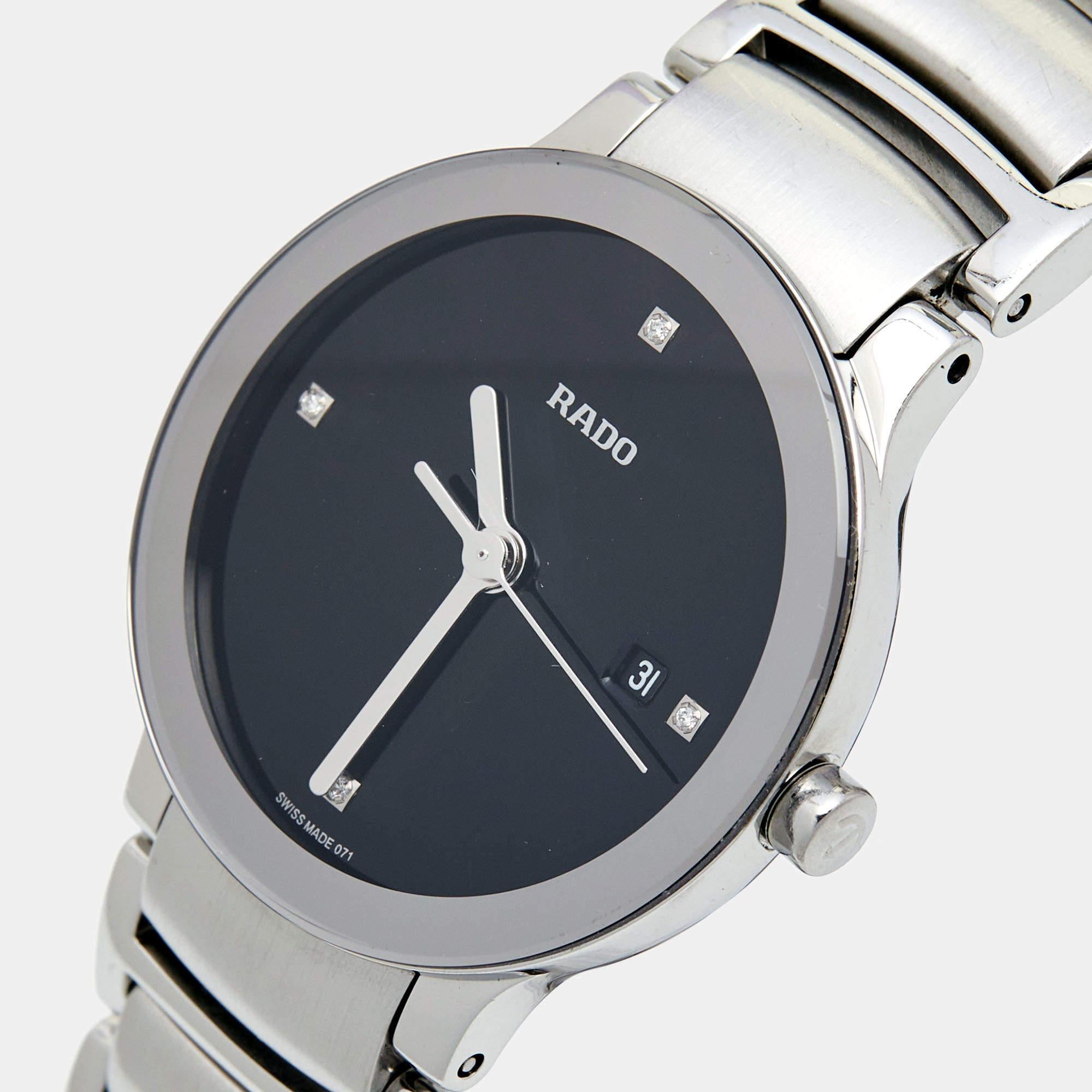 Rado Black Stainless Steel Diamond Centrix R30928713 Women's Wristwatch 28 mm For Sale 5