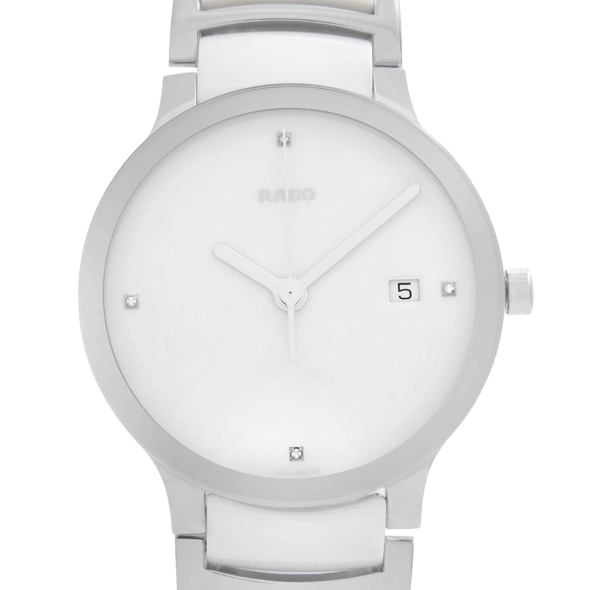 Store Display Model Rado Centrix Jubile Stainless Steel White Dial Quartz Men's Watch. Can have minor blemishes during Handling and store display. This Beautiful Timepiece Features: Stainless Steel Case with a Stainless Steel Bracelet with White