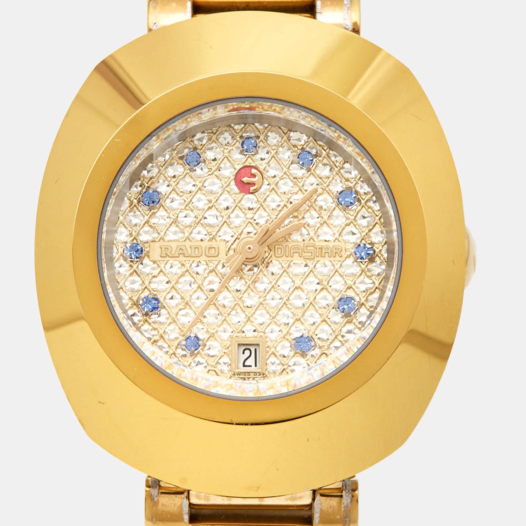 Rado Champagne Tungsten Gold Plated Stainless DiaStar Women's Wristwatch 27.30mm 7