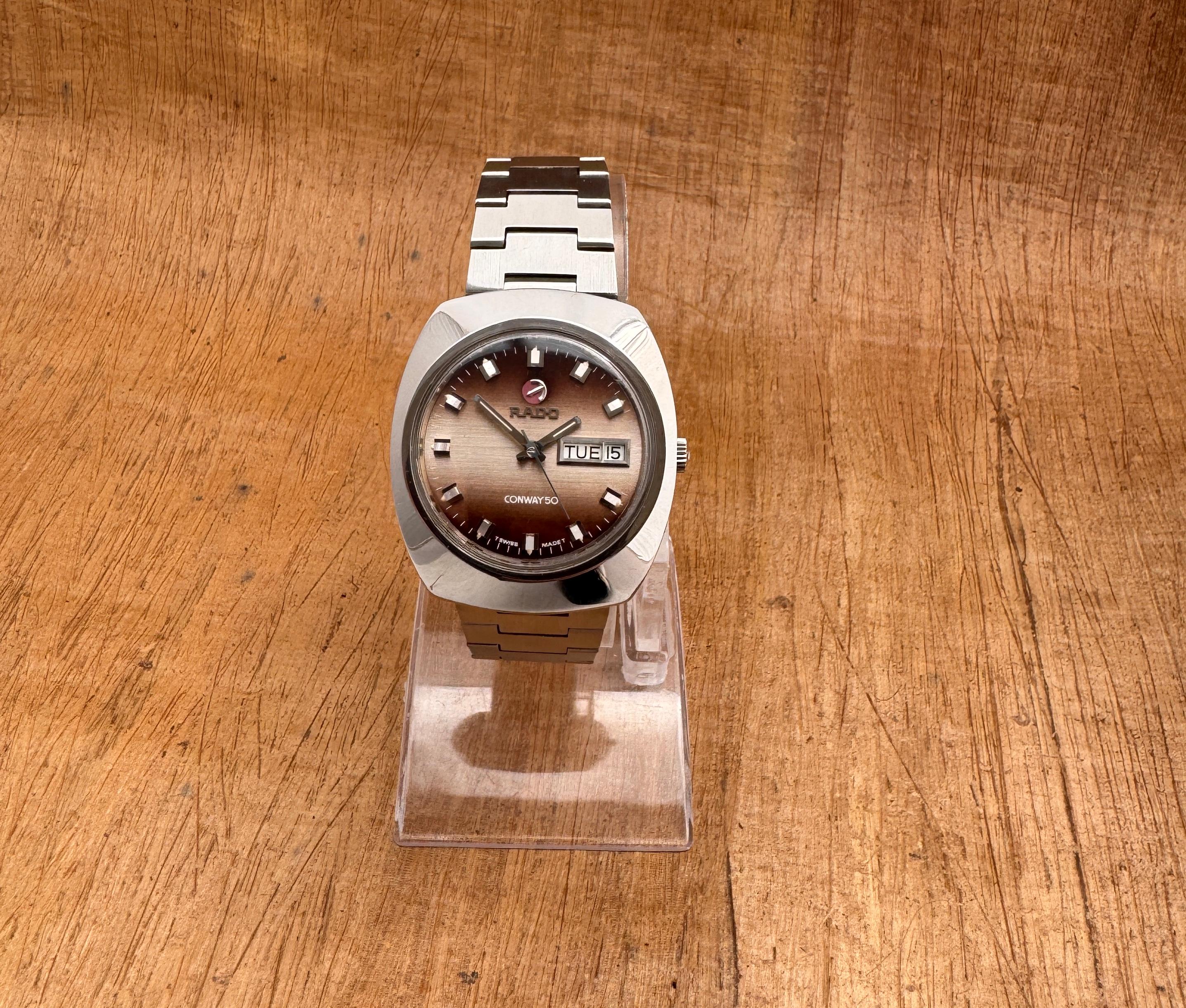 Men's RADO CONWAY 30 watch Automatic Rare Gradient Day / Date Stainless Steel Watch For Sale