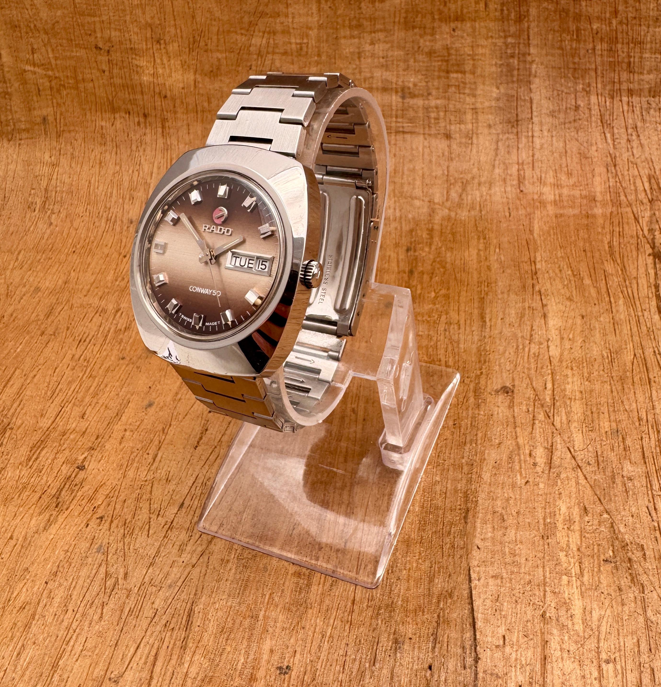 RADO CONWAY 30 watch Automatic Rare Gradient Day / Date Stainless Steel Watch For Sale 4