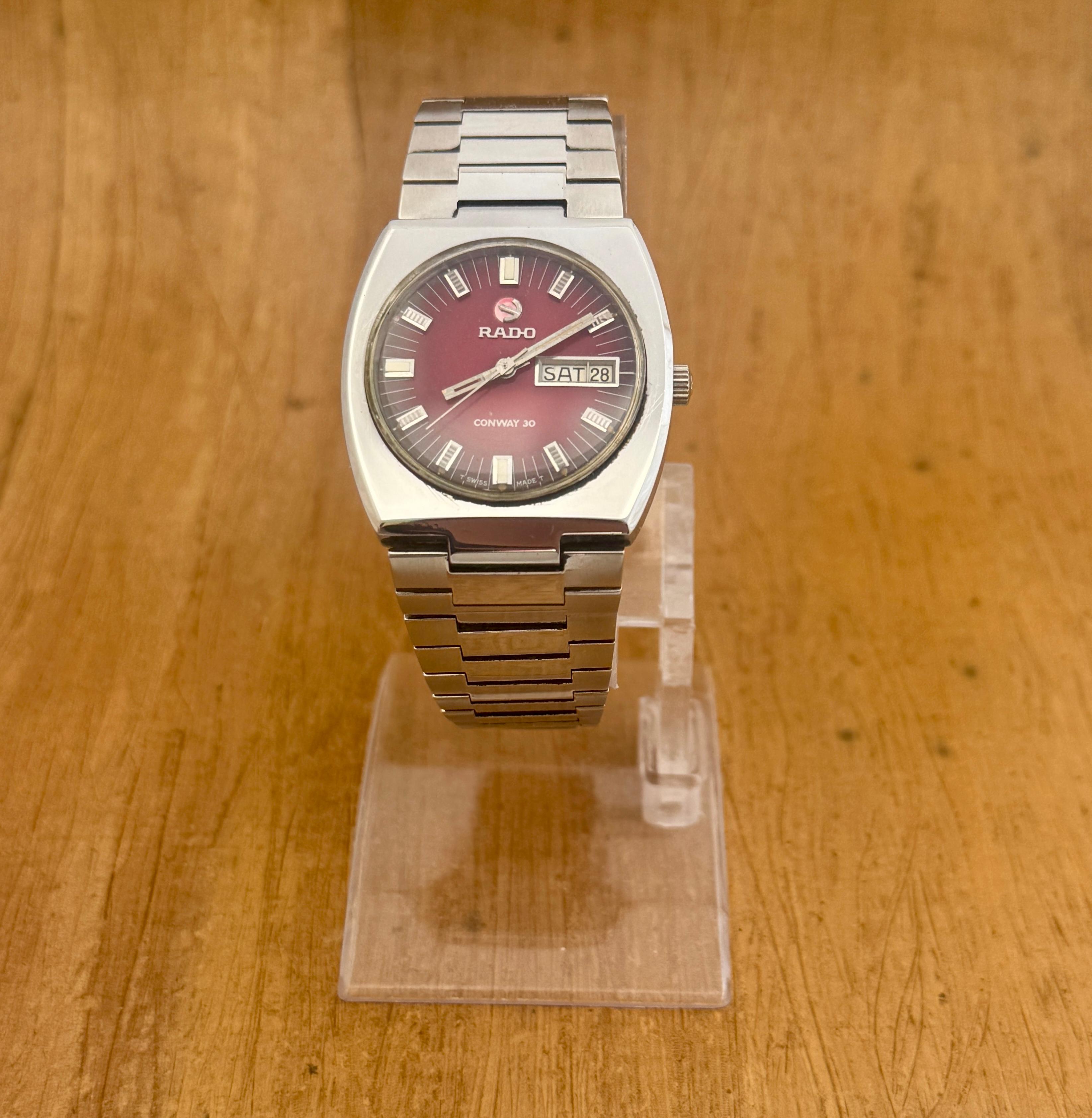 Rado CONWAY 30 watch Automatic Rare Red Dial Day / Date Stainless Steel Watch For Sale 3