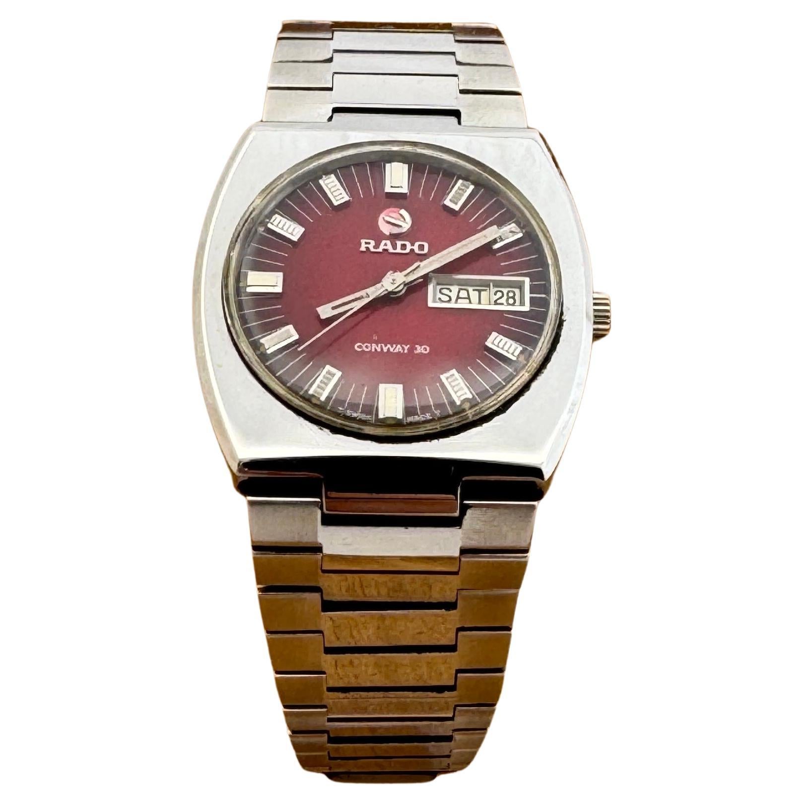 Rado CONWAY 30 watch Automatic Rare Red Dial Day / Date Stainless Steel Watch