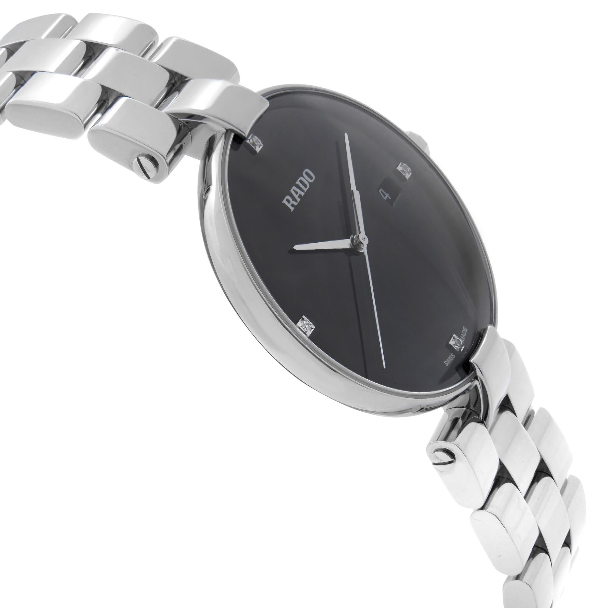 Women's Rado Coupole Stainless Steel Black Diamond Dial Quartz Ladies Watch R22852703