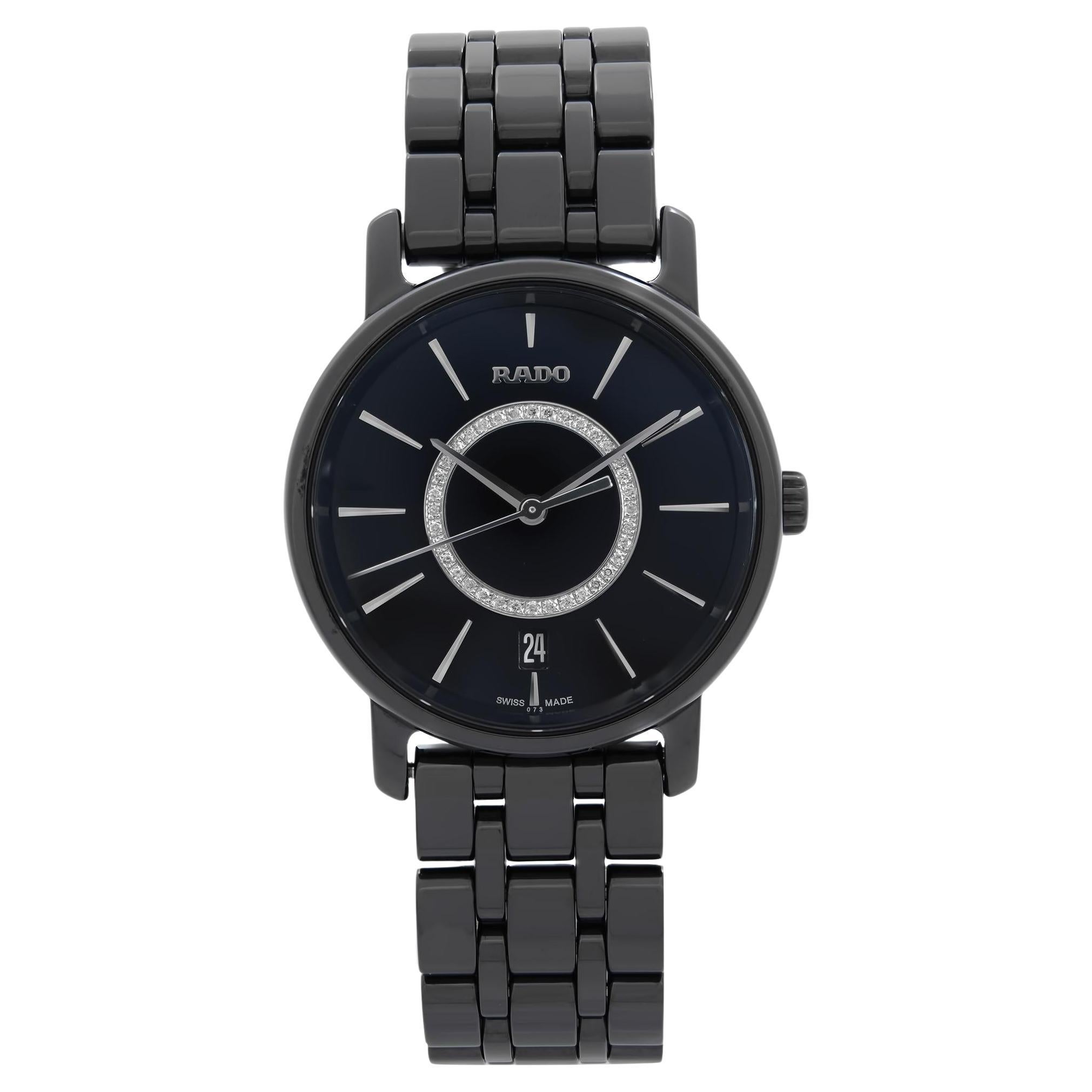 Rado Montre Diamaster en céramique avec cadran à quartz et diamants noirs, pour femmes R14063737 en vente