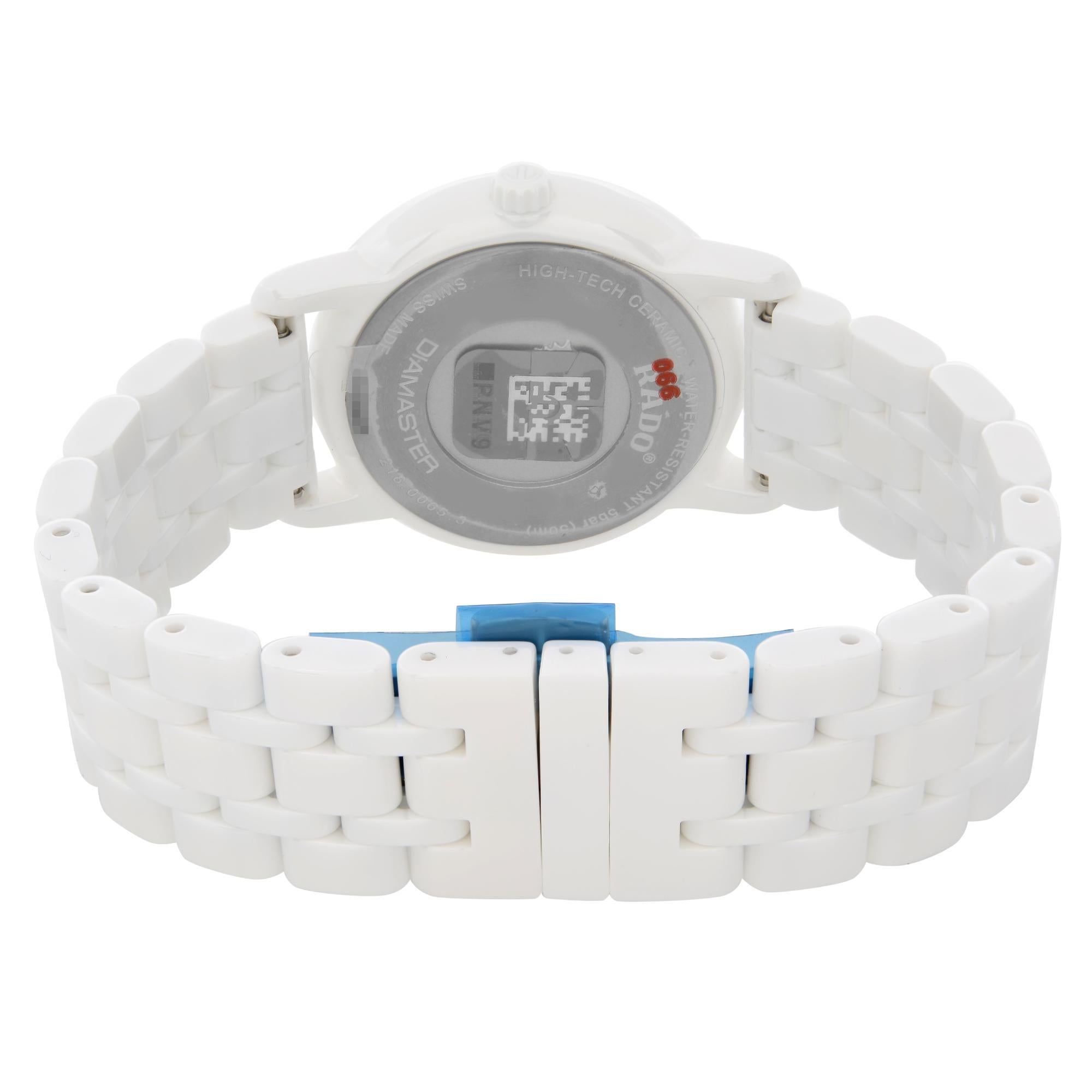 Women's Rado Diamaster Ceramic White MOP Diamond Dial Ladies Quartz Watch R14065907