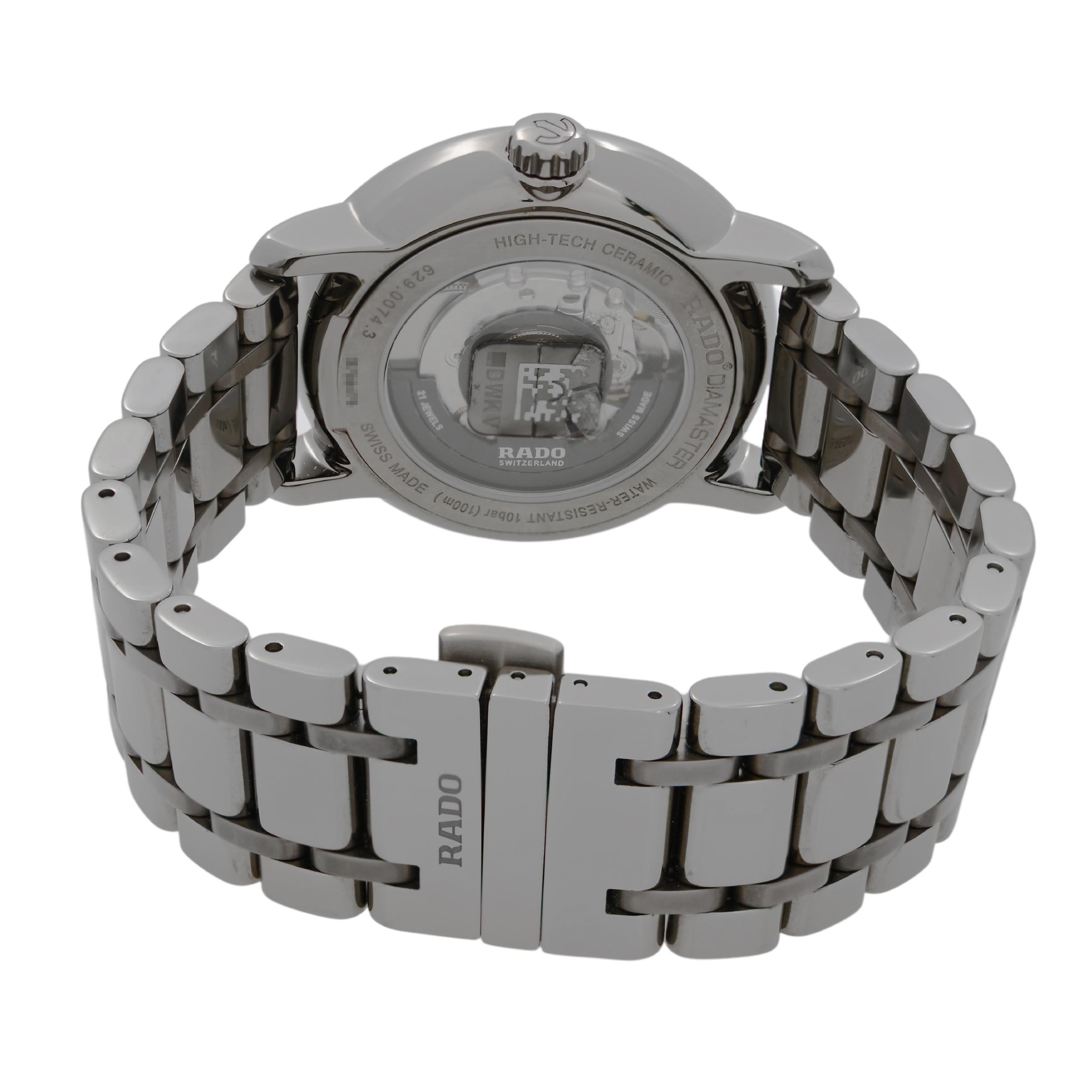 Rado DiaMaster XL High-Tech Ceramic Silver Dial Automatic Mens Watch R14074102 en vente 1