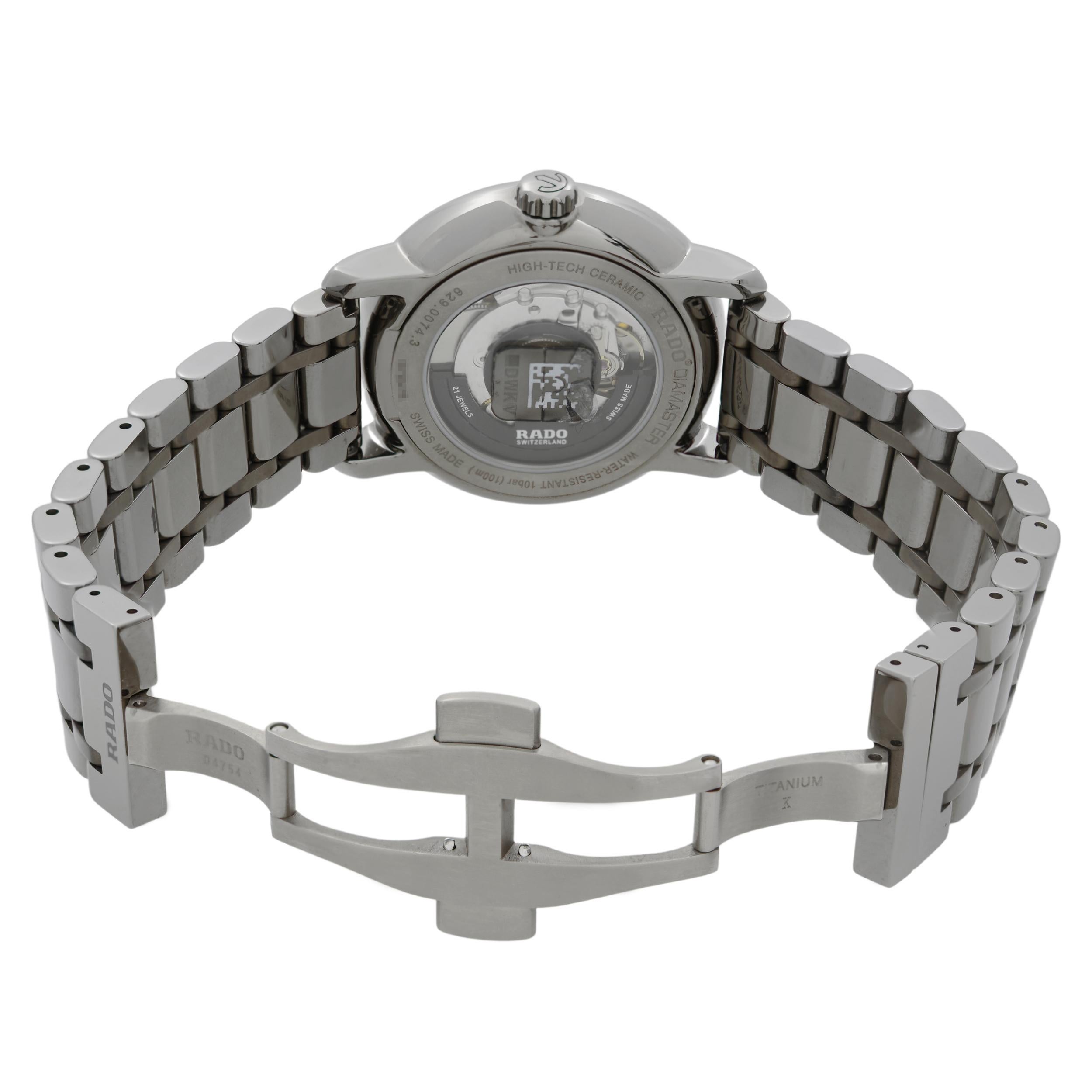 Rado DiaMaster XL High-Tech Ceramic Silver Dial Automatic Mens Watch R14074102 en vente 2