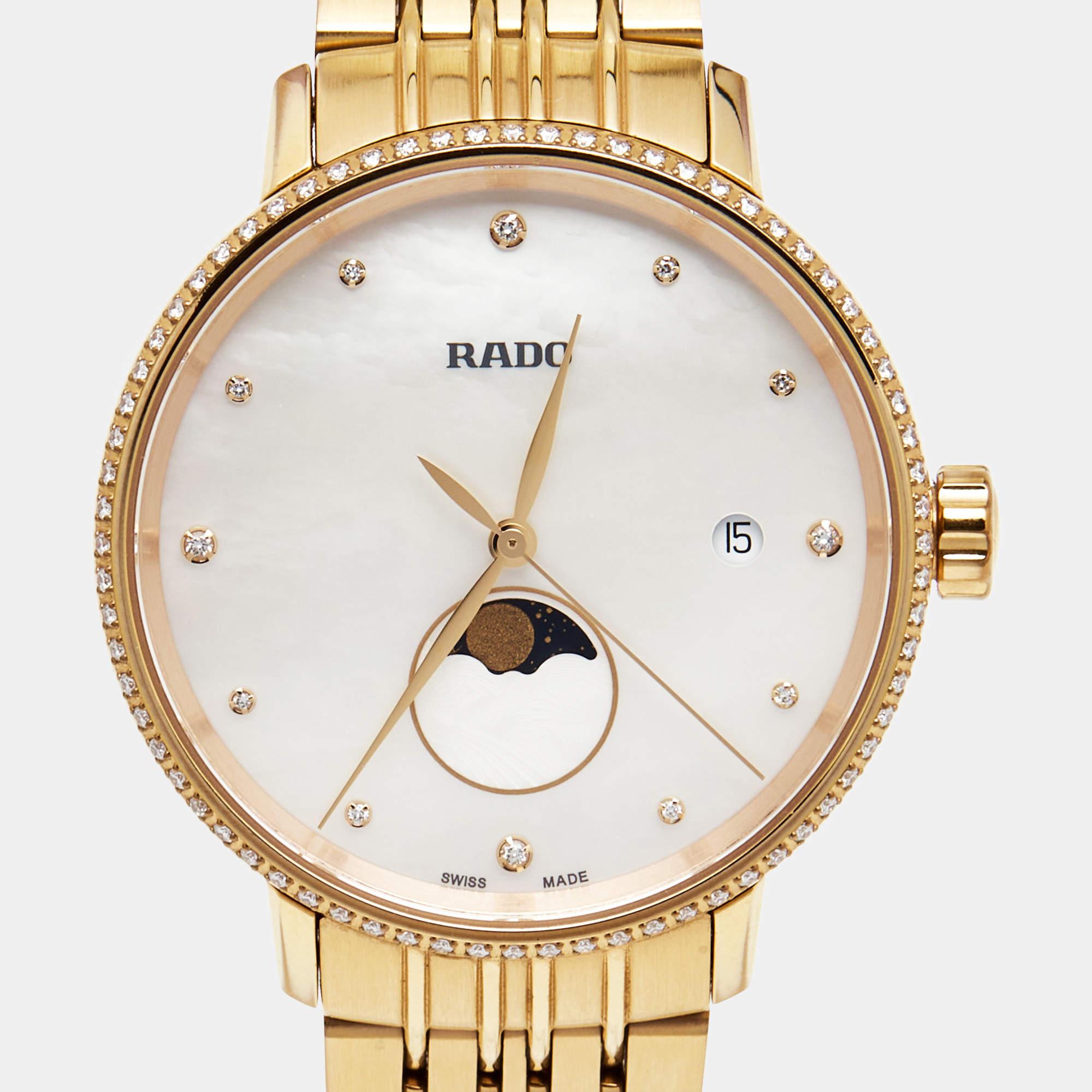 Rado Diamond Rose Gold Plated Stainless Steel Coupole Women's Wristwatch 34 mm In Good Condition In Dubai, Al Qouz 2