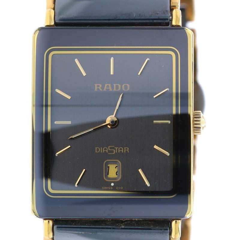 Brand: Rado
Model: DiaStar
Model Number: 160.0281.3N
Movement: Quartz
Number of Jewels: 6
Warranty: One Year
Movement Maker: Swiss
Dial Color: Dark Grey

Metal Content: Stainless Steel (gold plated) & Titanium

Material Information
Ceramic