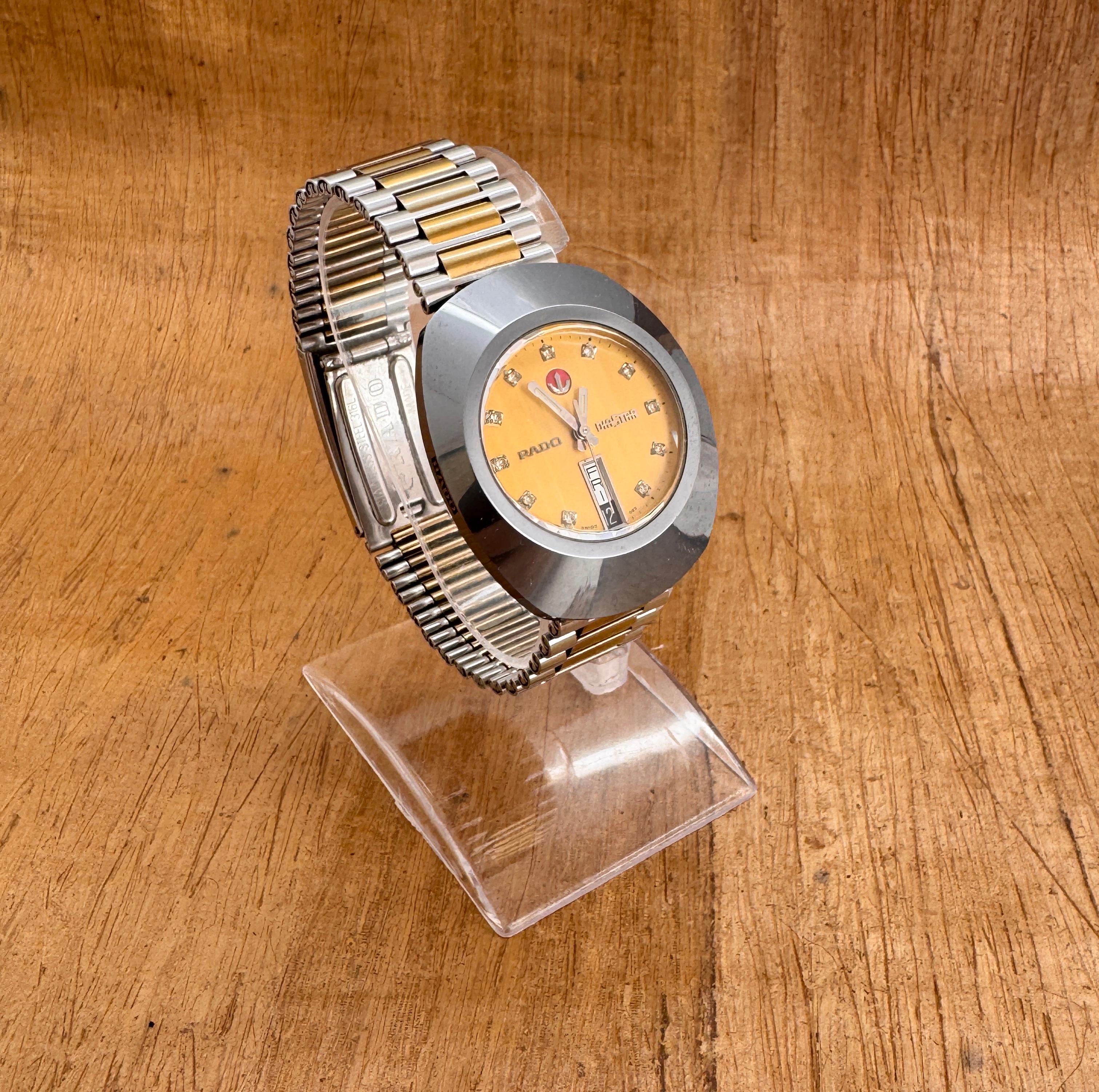   Description
Brand: Rado

Model: Diastar

Reference Number : 636.0308.3

Country Of Manufacture: Switzerland

Movement: Automatic

Case Material: Tungsten & Stainless steel

Measurements : Case width: 36 mm. (without crown) x 42 mm

Band Type :