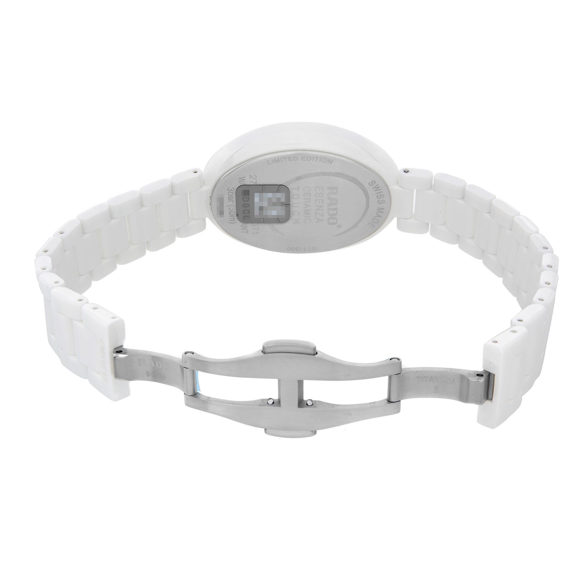 Rado Esenza Ceramic Diamond White Dial Ladies Quartz Watch R53042712 In New Condition For Sale In New York, NY