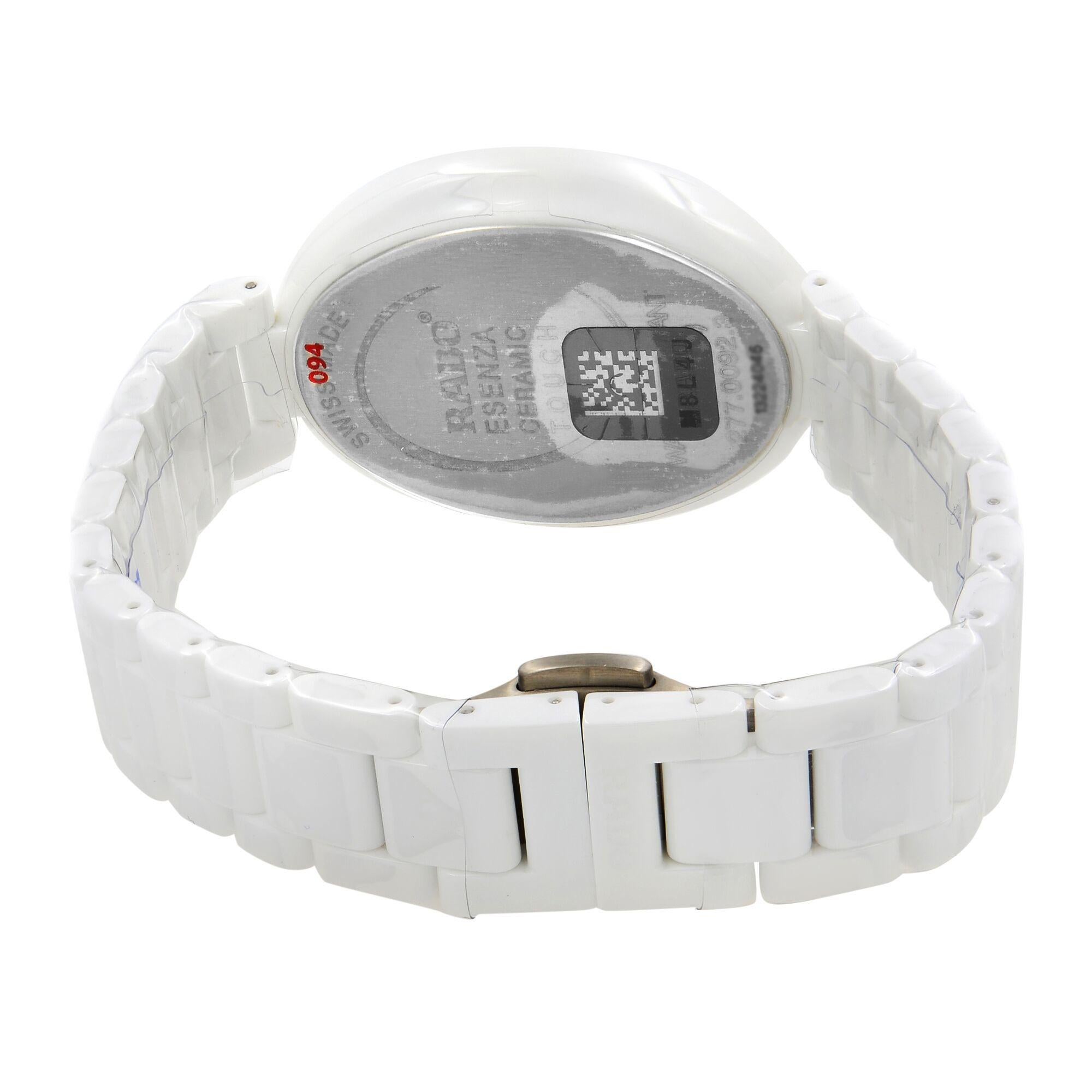 Rado Esenza White Ceramic White Dial Ladies Quartz Watch R53092012 In New Condition For Sale In New York, NY