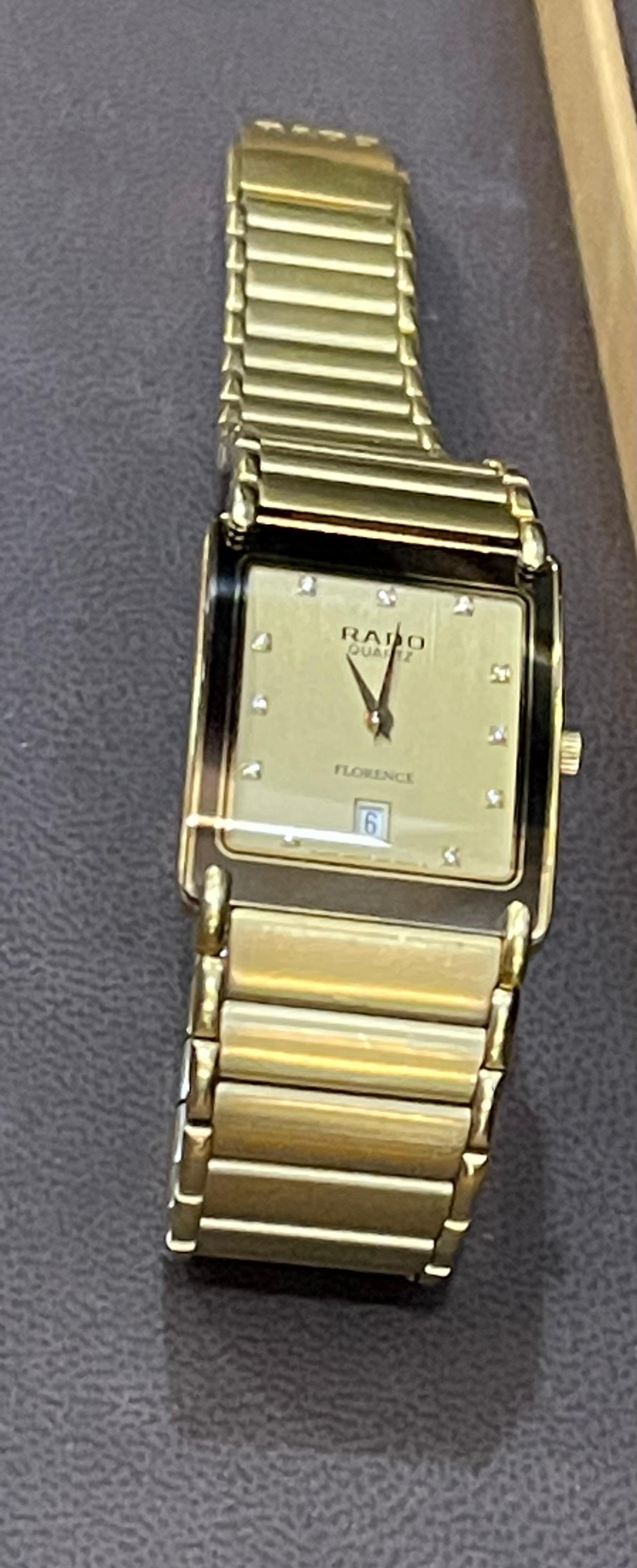 Rado Florence Jubile Men's Quartz, Date Watch 91406, Gold Tone with Box In Excellent Condition In New York, NY