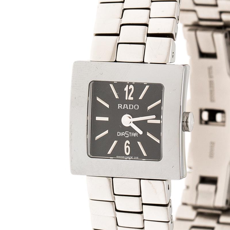 Contemporary Rado Grey Stainless Steel Carbon  Diastar R18682153 Women's Wristwatch 20 mm
