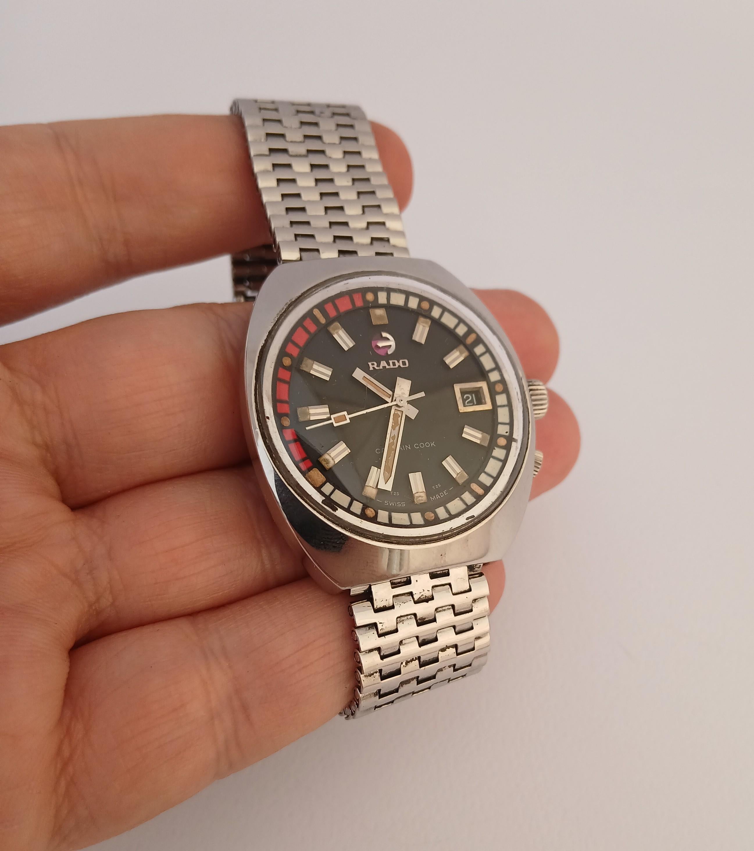  Descripción
Marca : Rado

Model No: Capitán Cook

País de fabricación: Suiza

Movimiento: Automático

Material de la caja: Acero inoxidable

Medidas :36mm de diámetro (excluyendo la corona ) x 40mm

Tipo de correa : Acero inoxidable con hebilla