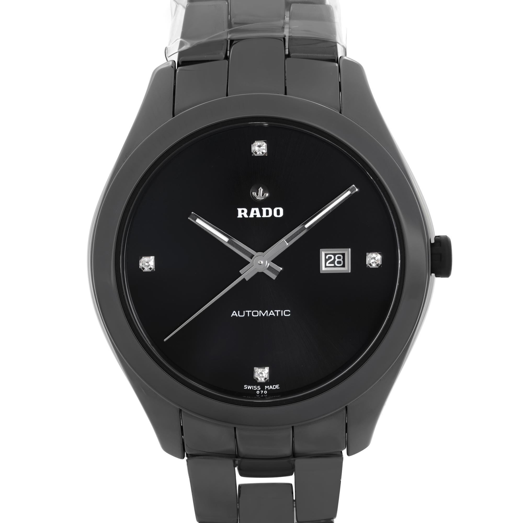 Unworn Rado Hyperchrome Ceramic Black Diamond Dial Automatic Ladies Watch R32260702. This is a beautiful timepiece that is powered by a Mechanical (Automatic) Movement. Features: Black Ceramic Case and Bracelet, Fixed Black Ceramic Bezel, Black Dial