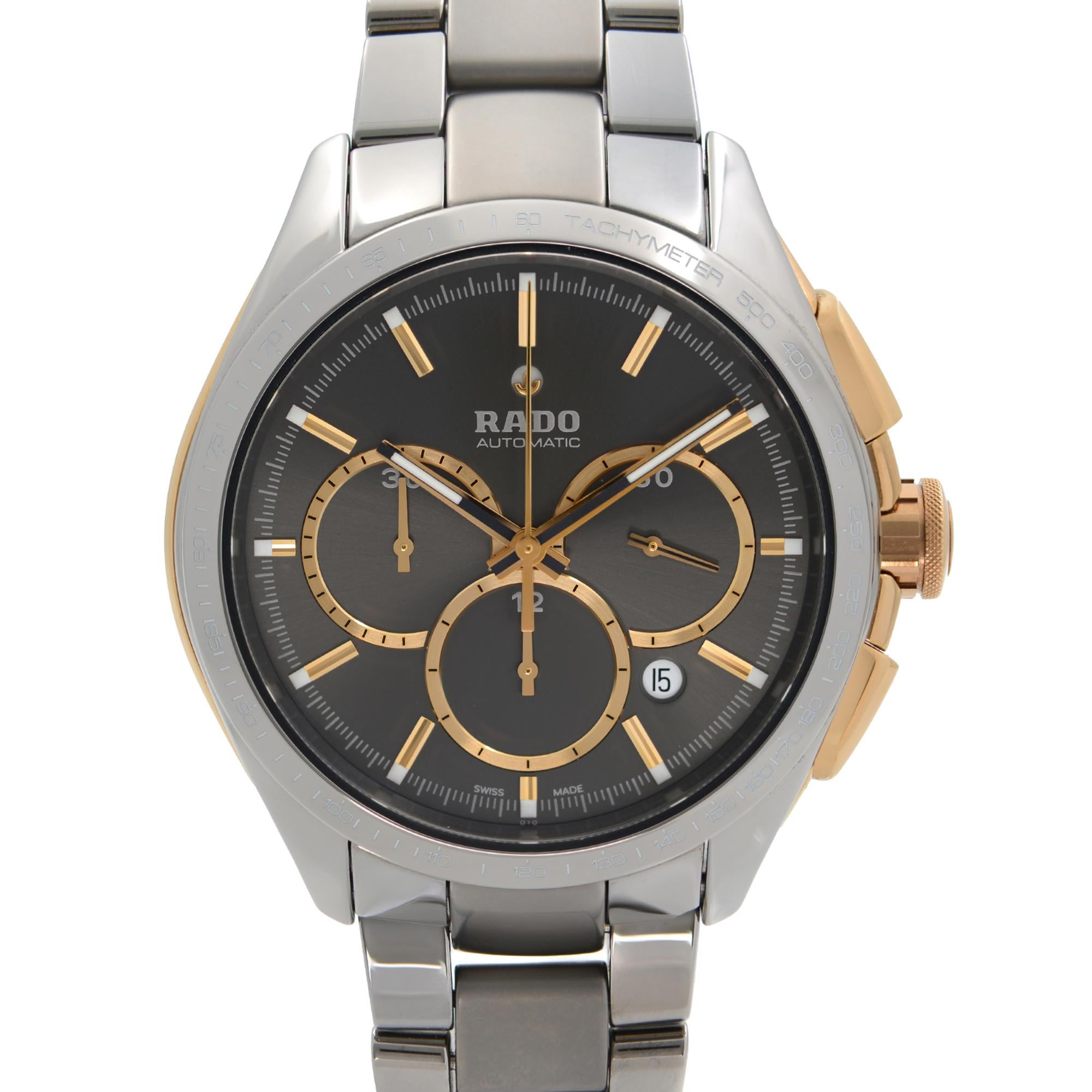 Pre-Owned Rado Hyperchrome Chronograph Grey Dial Men's Automatic Watch R32118102. The Watch Has Tiny Scratches and Chipped End Link by '6' o'clock Lugs. No Original Box and Papers are Included. Comes with Chronostore Presentation Box and