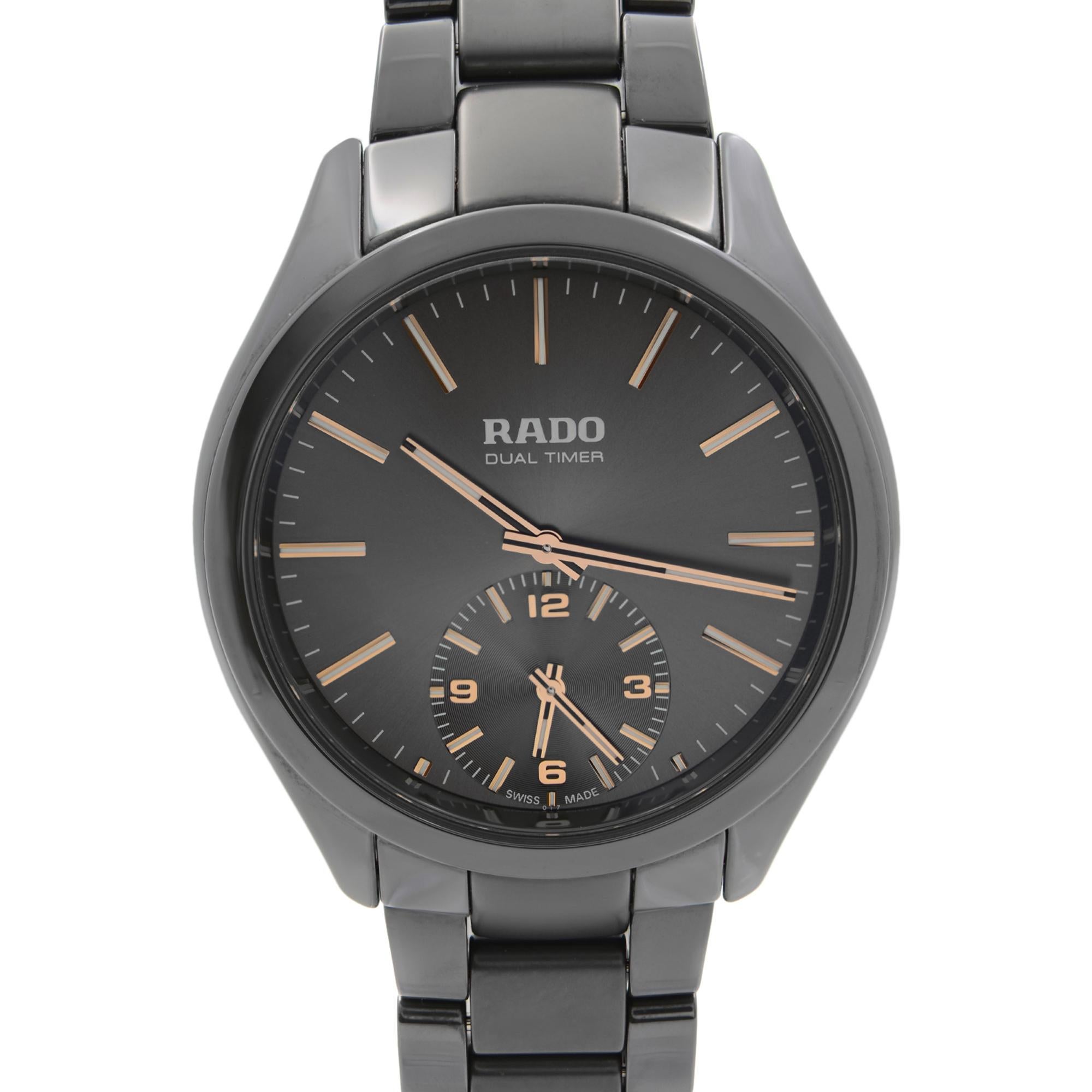Display Model Rado Hyperchrome Ceramic Touch Dual Timer Grey Dial Quartz Men's Watch R32102172. The Watch Might have Minor Blemishes Due to Store Handling. Comes with Chronostore Box and Chronostore Authenticity Card. Covered by 3-year Chronostore