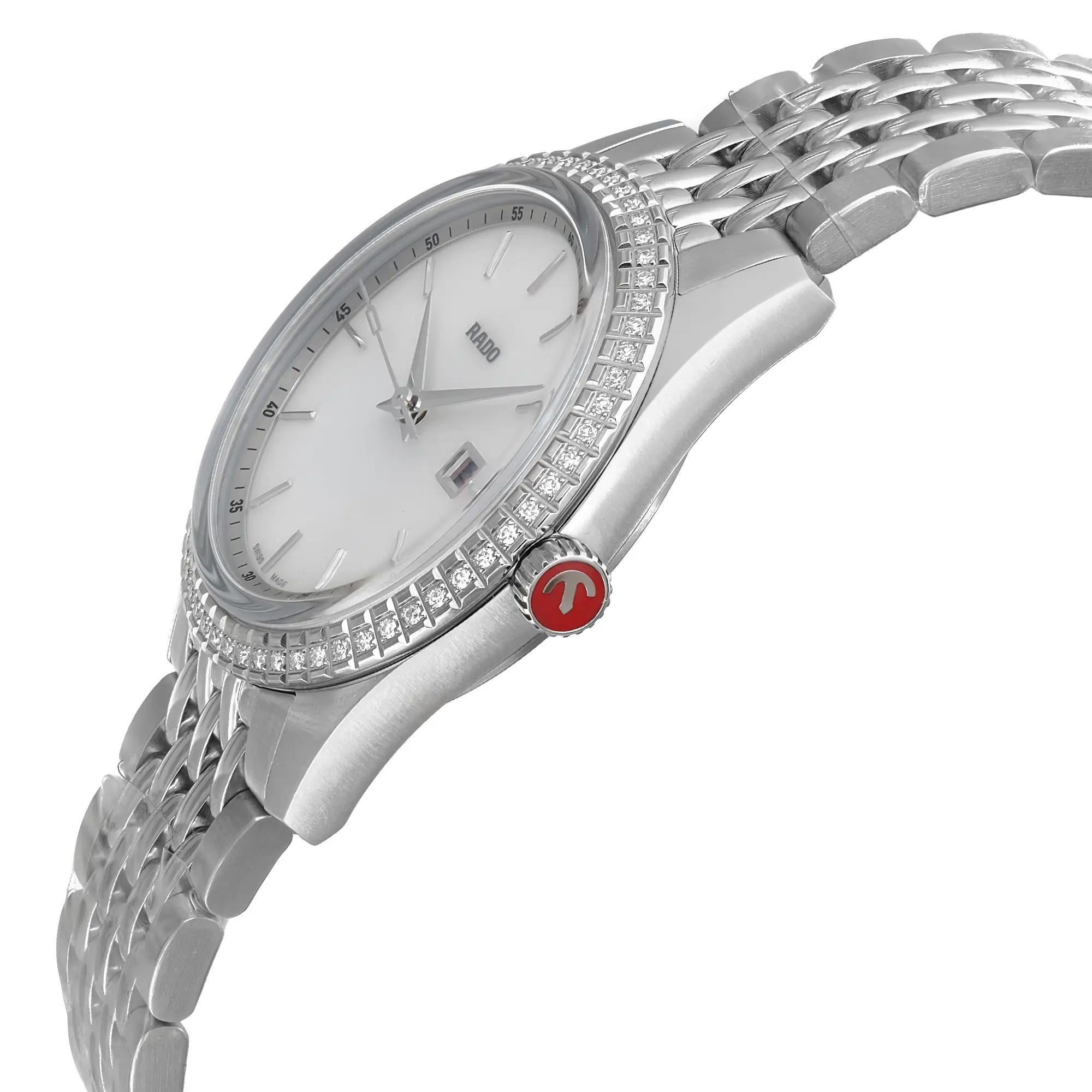 Rado HyperChrome Classic 35mm Diamonds White MOP Dial Ladies Watch R33099918 In New Condition For Sale In New York, NY