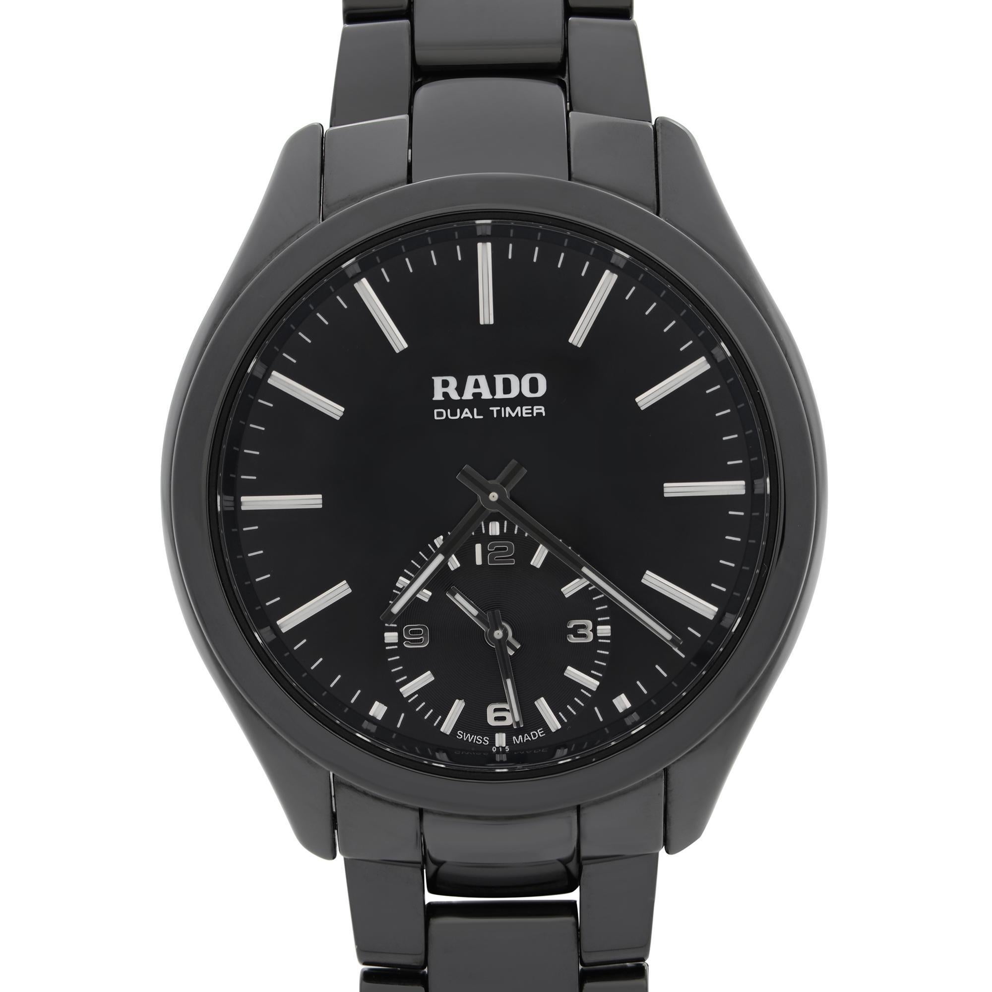 New with Defects Rado Hyperchrome Dual Timer XL Touch Black Ceramic Men's Watch R32114152. The Watch has a little scratch at the edge of the case back due to replacing the battery. This Beautiful Men's Timepiece is Powered by a Quartz (Battery)