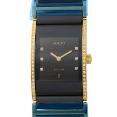 Rado Integral Black Dial Gold Plated Steel Diamond Quartz Ladies Watch R20752752