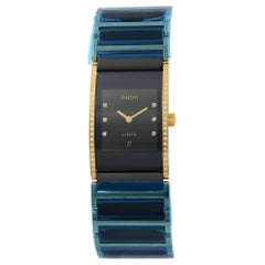 Rado Integral Black Dial Gold Plated Steel Diamond Quartz Ladies Watch R20752752