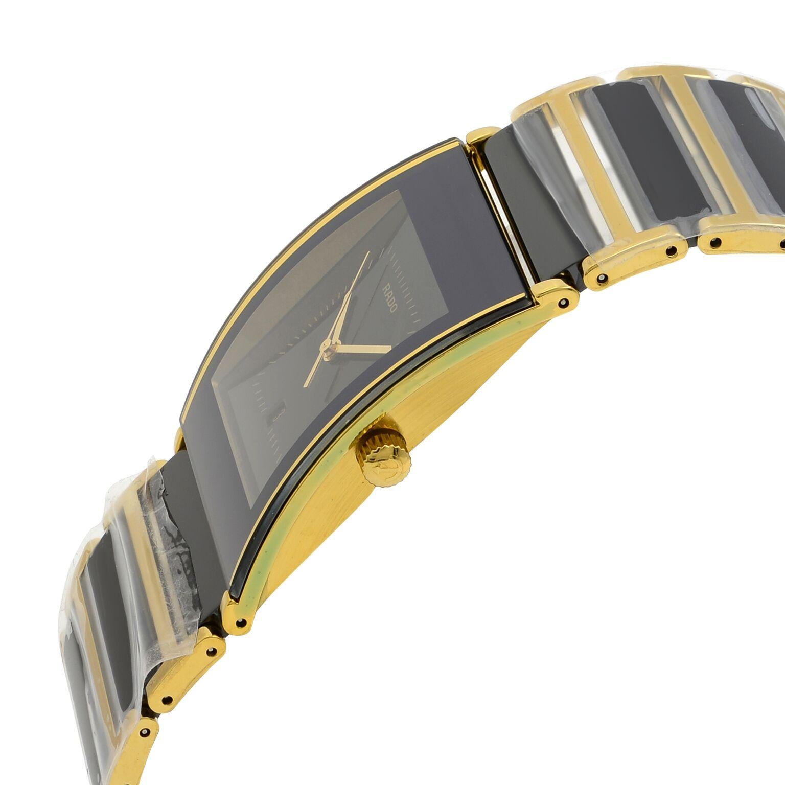 Rado Integral Gold PVD Steel Ceramic Quartz Black Dial Men's Watch R20787402 In New Condition In New York, NY
