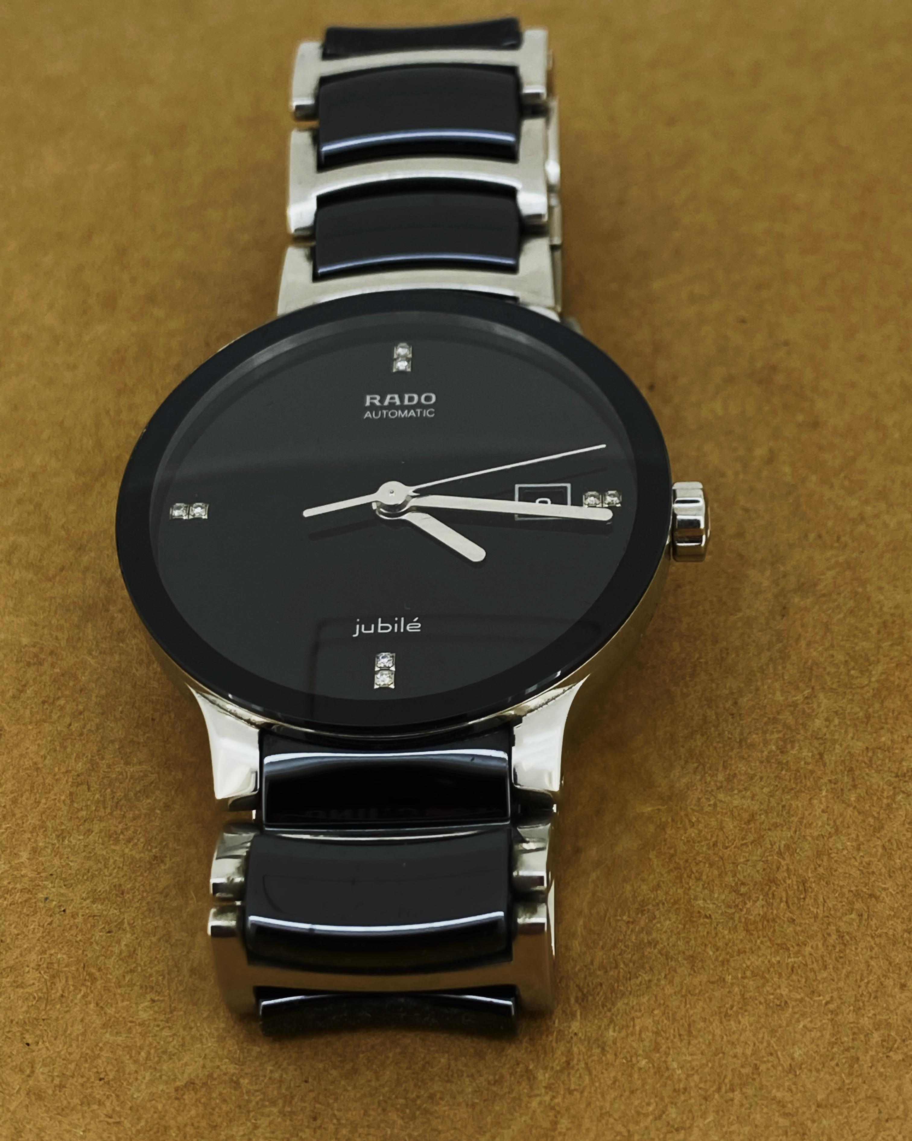 Round Cut Rado Jubile Centrix Automatic Black Ceramic, S/Steel, Diamond Mens' Dress Watch For Sale