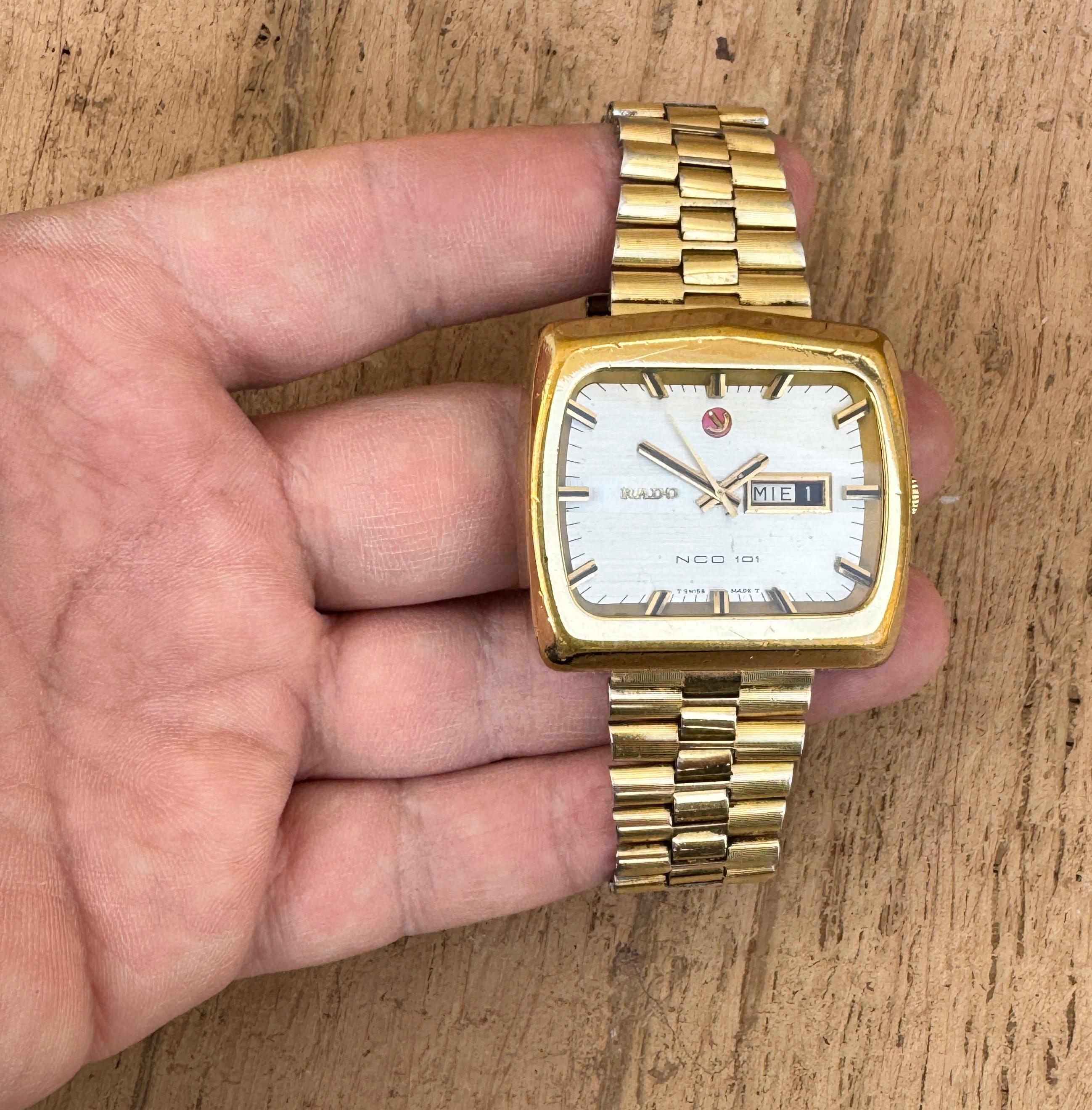 Rado NCC 101 Automatic DAY/DATE TV Dial Gold Plated Full Original Watch For Sale 6