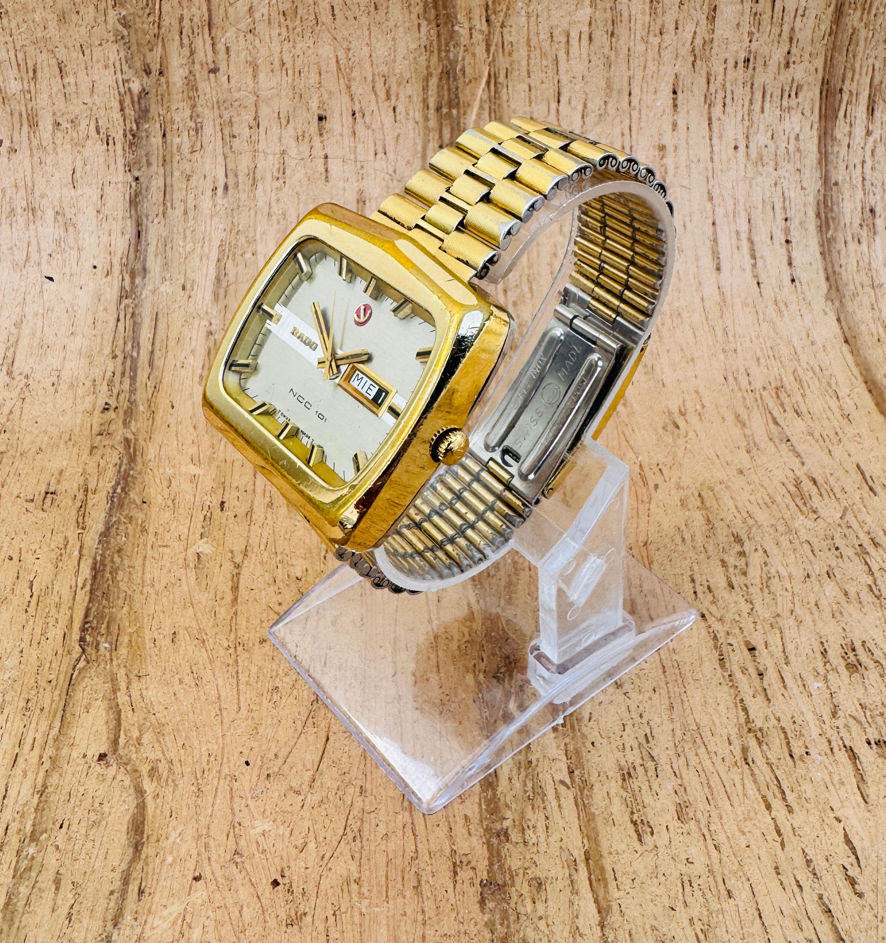 Rado NCC 101 Automatic DAY/DATE TV Dial Gold Plated Full Original Watch For Sale 9