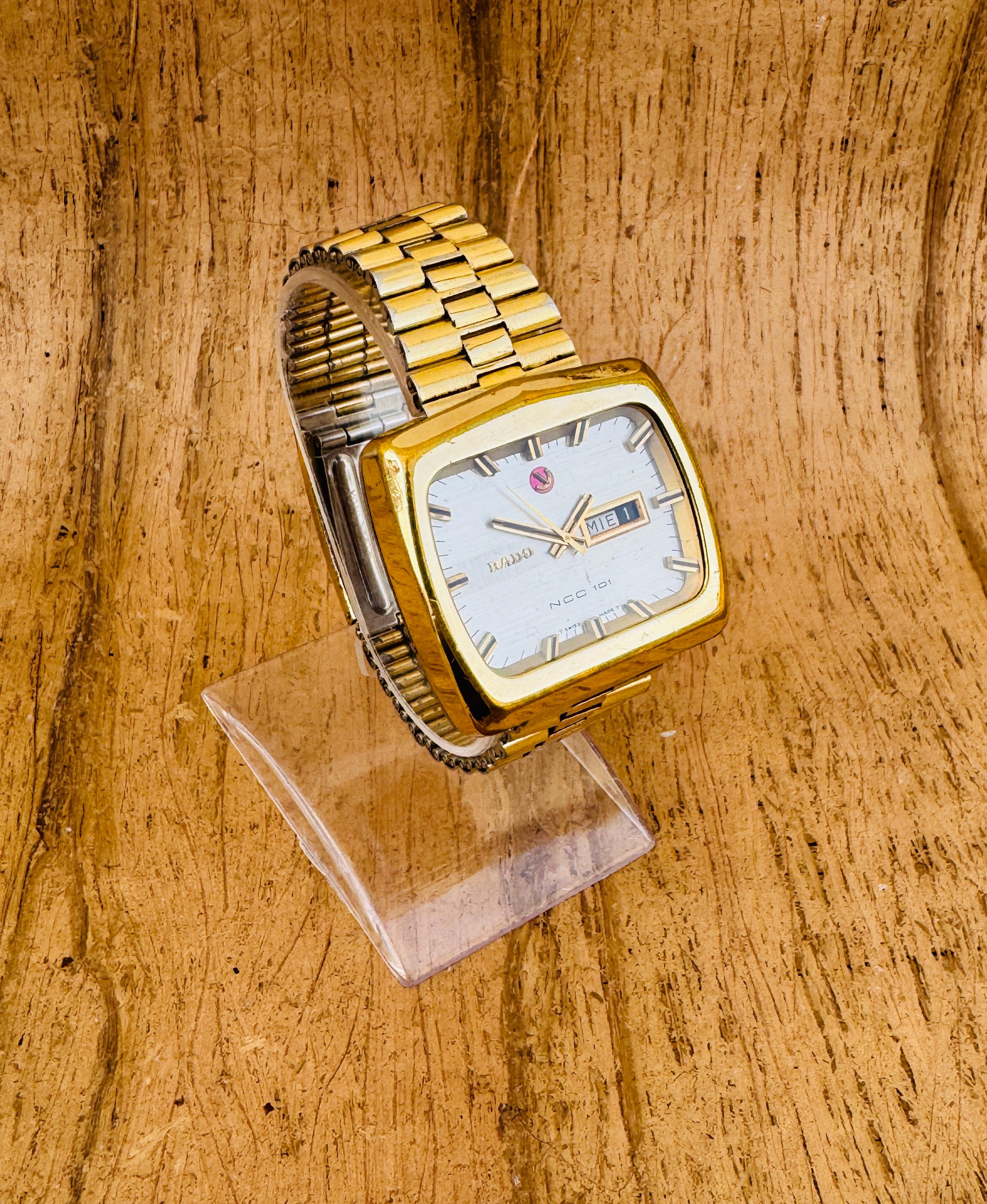 Rado NCC 101 Automatic DAY/DATE TV Dial Gold Plated Full Original Watch For Sale 4