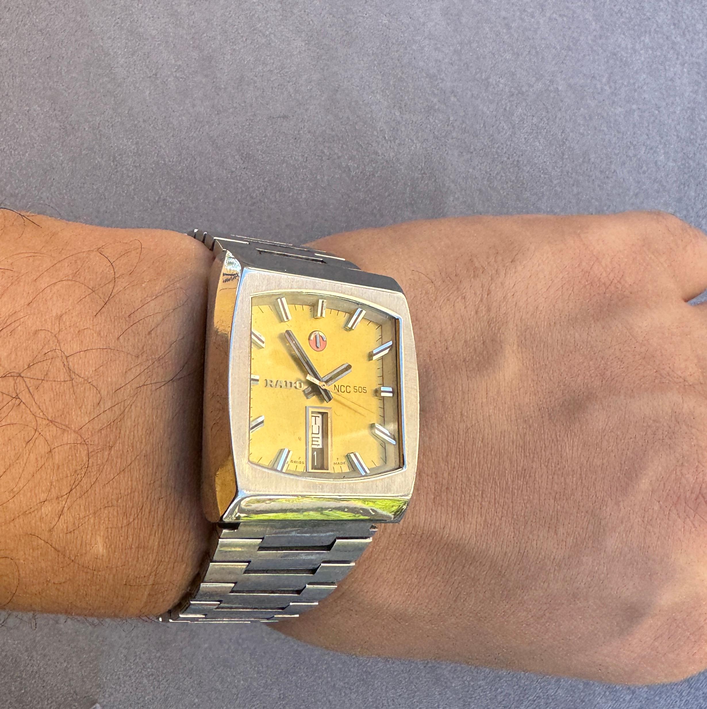 Rado NCC 505 Automatic Day & Date Calendar TV Style Rare Dial Stainless Watch en venta 8