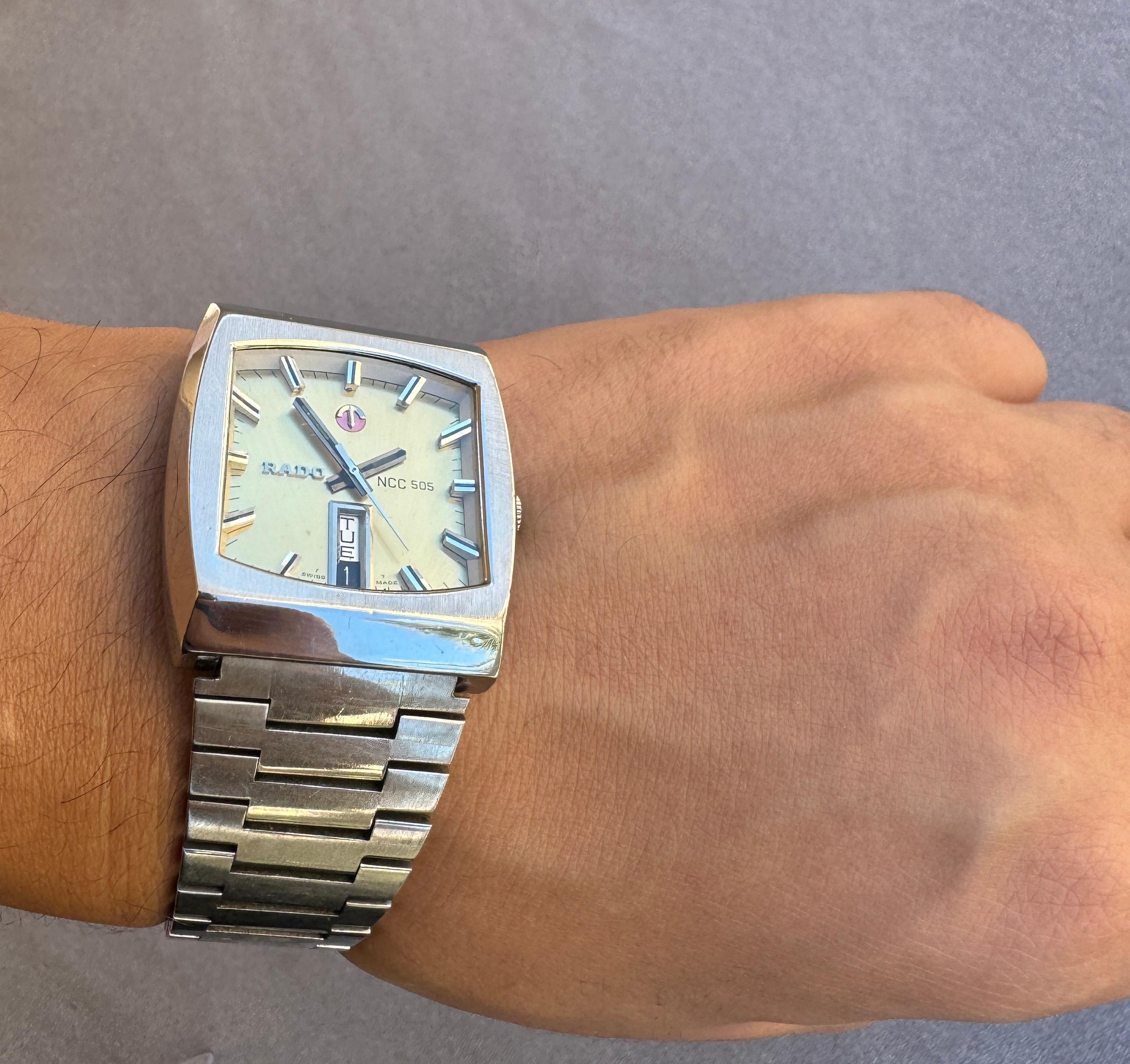 Rado NCC 505 Automatic Day & Date Calendar TV Style Rare Dial Stainless Watch en venta 9