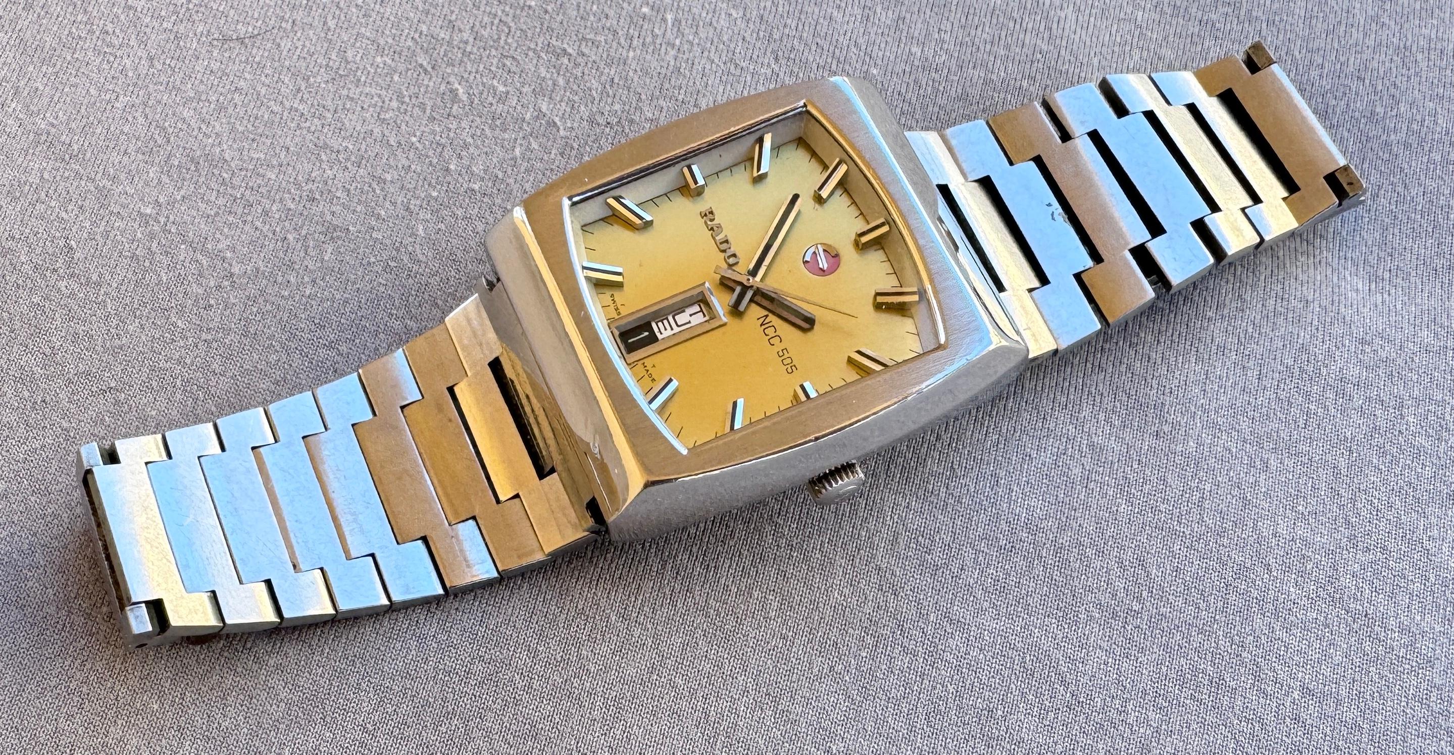 Rado NCC 505 Automatic Day & Date Calendar TV Style Rare Dial Stainless Watch en venta 1