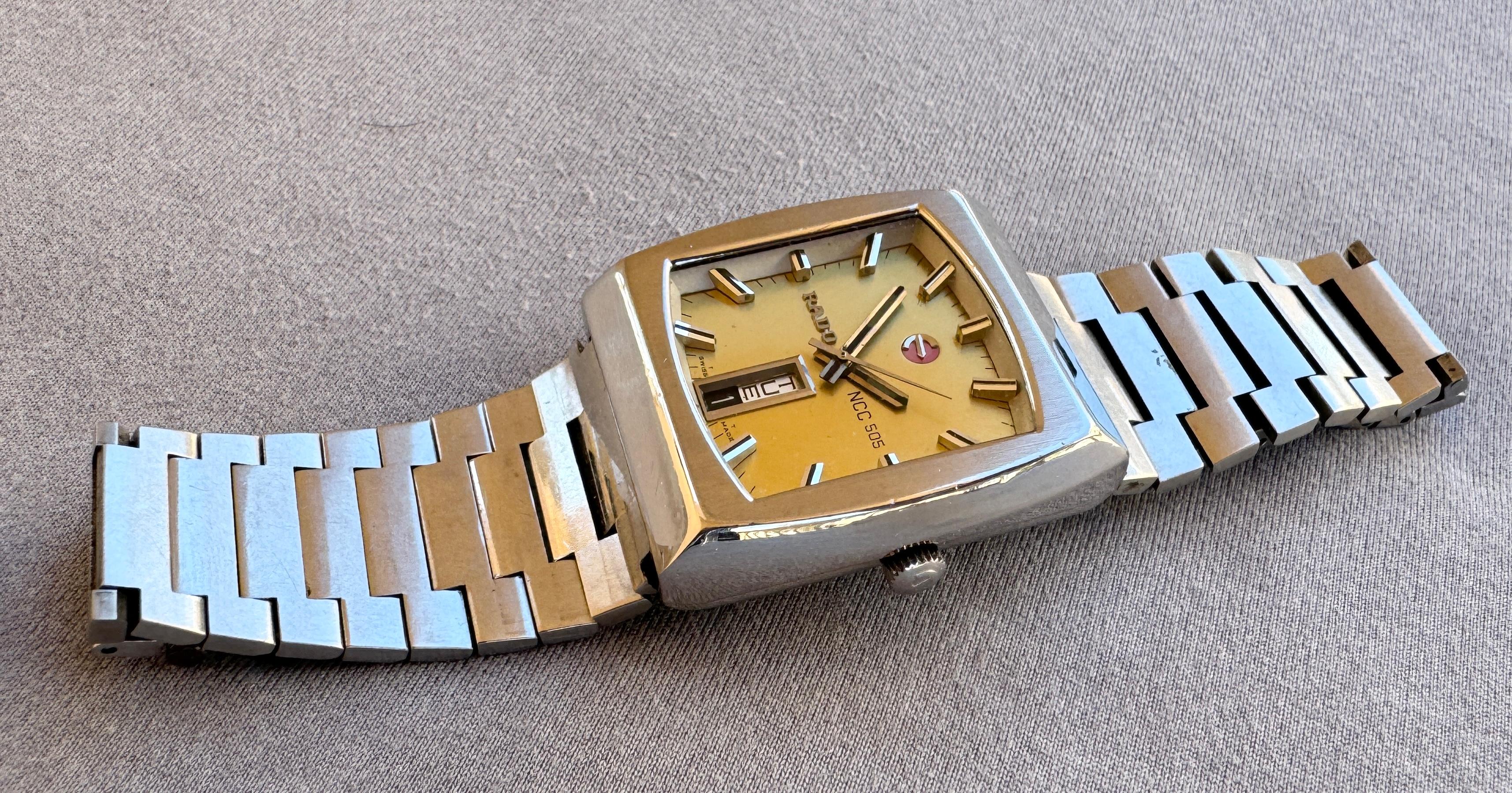 Rado NCC 505 Automatic Day & Date Calendar TV Style Rare Dial Stainless Watch en venta 2